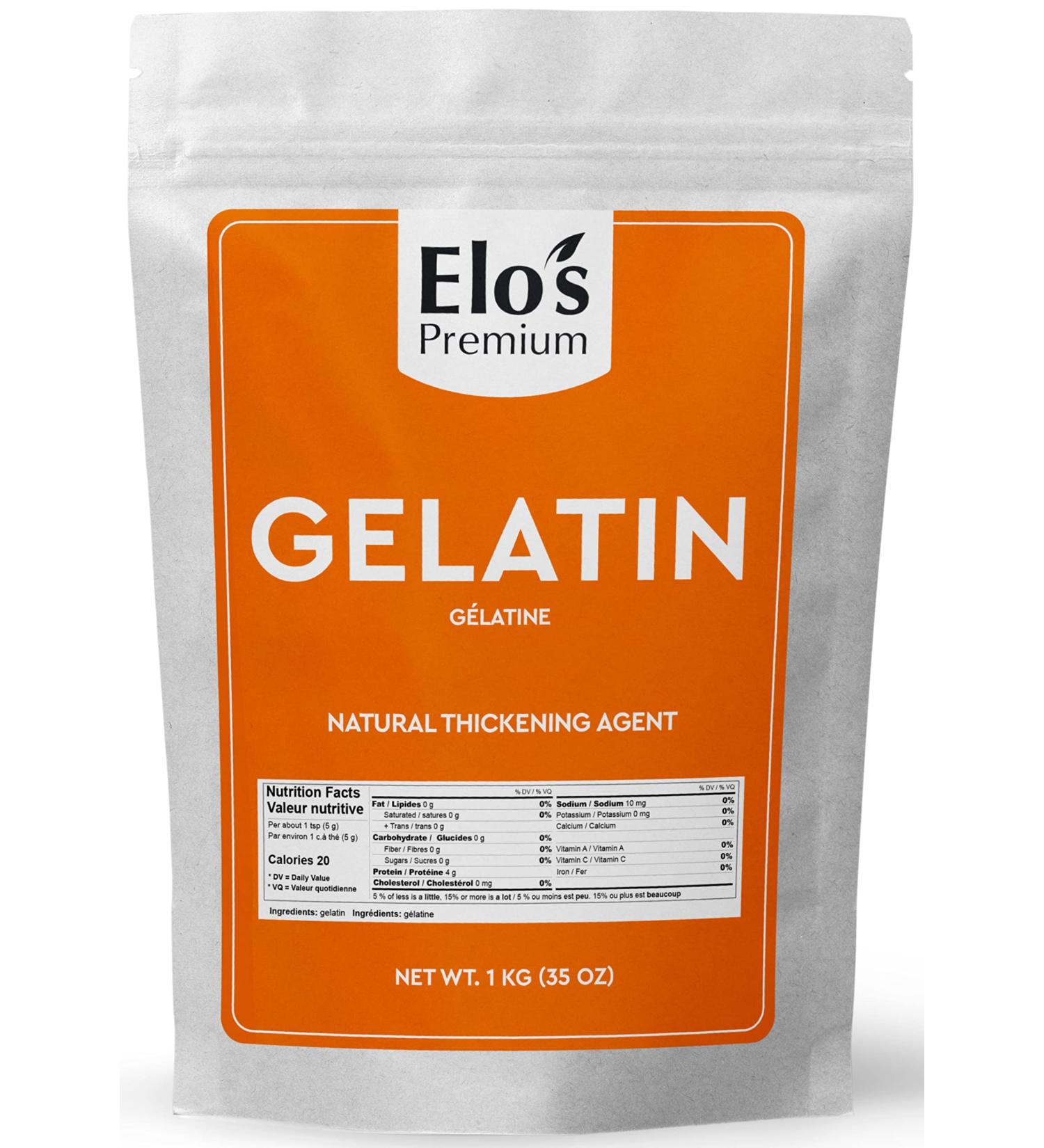 Gelatin (1kg) by Elo s Premium |100% All-Natural Food Grade Powder Unflavored Thickener| Packaged In Canada| Used As Thickener Stabilizer Texturiser| Non-GMO Gluten Free| Make Yogurt Fruit Gelatins Puddings and more - Buy Online on GoSupps.com