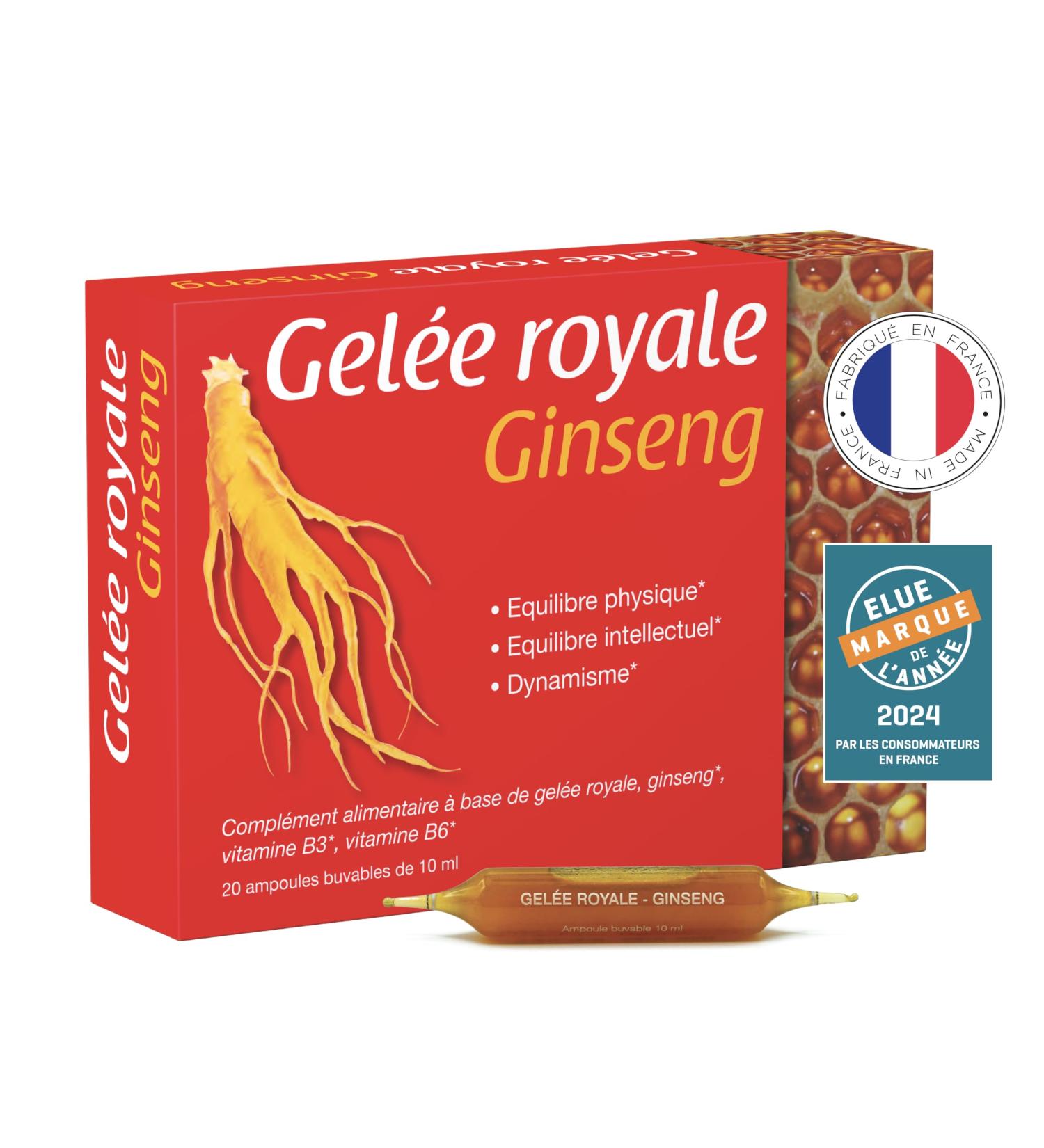 Laboratoire NaturAvignon Royal Jelly Ginseng Ampoules | Vitality Immunity Intellectual Vivacity | Royal Jelly 1000mg Ginseng 1800mg Vitamins B3 B6 | Made in France | 20 Ampoules (10 Days) - Buy Online on GoSupps.com