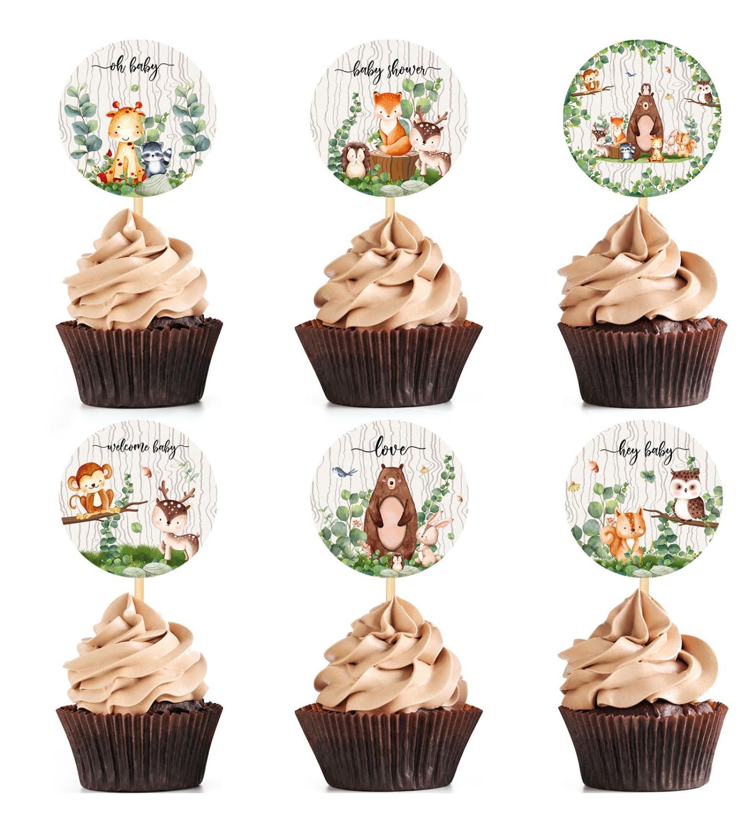 Yexiya 48 Pcs Baby Shower Cupcake Toppers Welcome Baby Cupcake Toppers Gold Woodland Jungle Safari Theme Cake Decor Gender Reveal Cake Topper Boy Girl Birthday Party Green Leaf Cake Decor (Woodland) - Buy Online on GoSupps.com