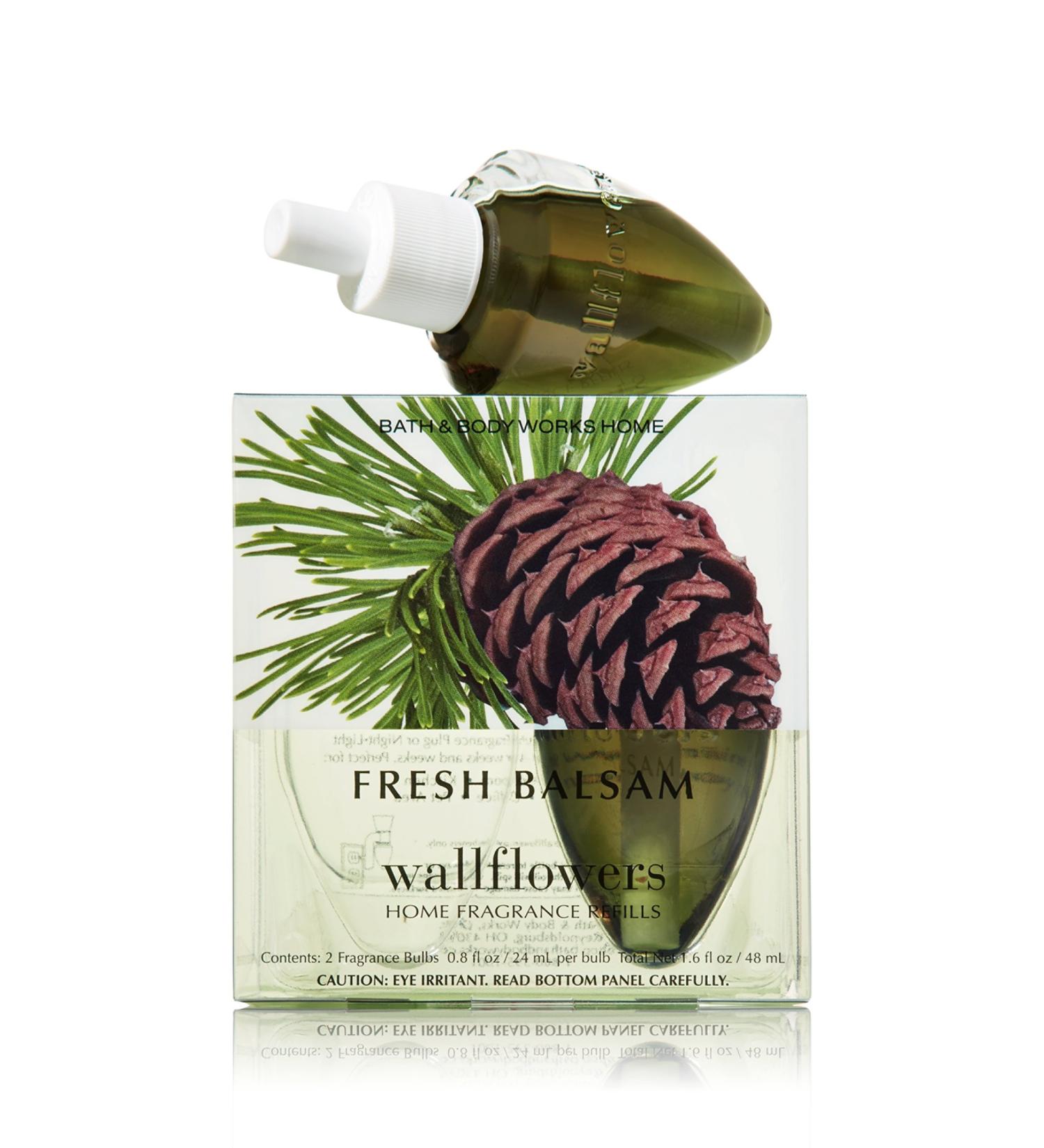 Bath & Body Works Fresh Balsam Wallflower Refill Signature Collection 2 bulbs 0.8 Fl Oz (Pack of 2) Green