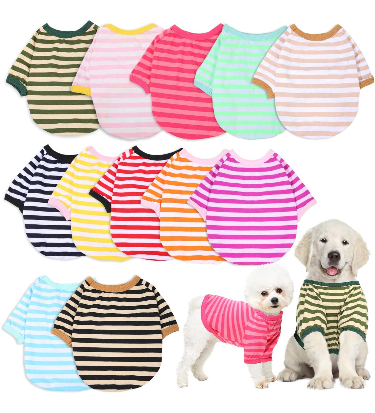12-Piece Striped Dog T-Shirt Set for Small Dogs - Soft & Breathable Apparel for Pets (Large) - Buy Online on GoSupps.com