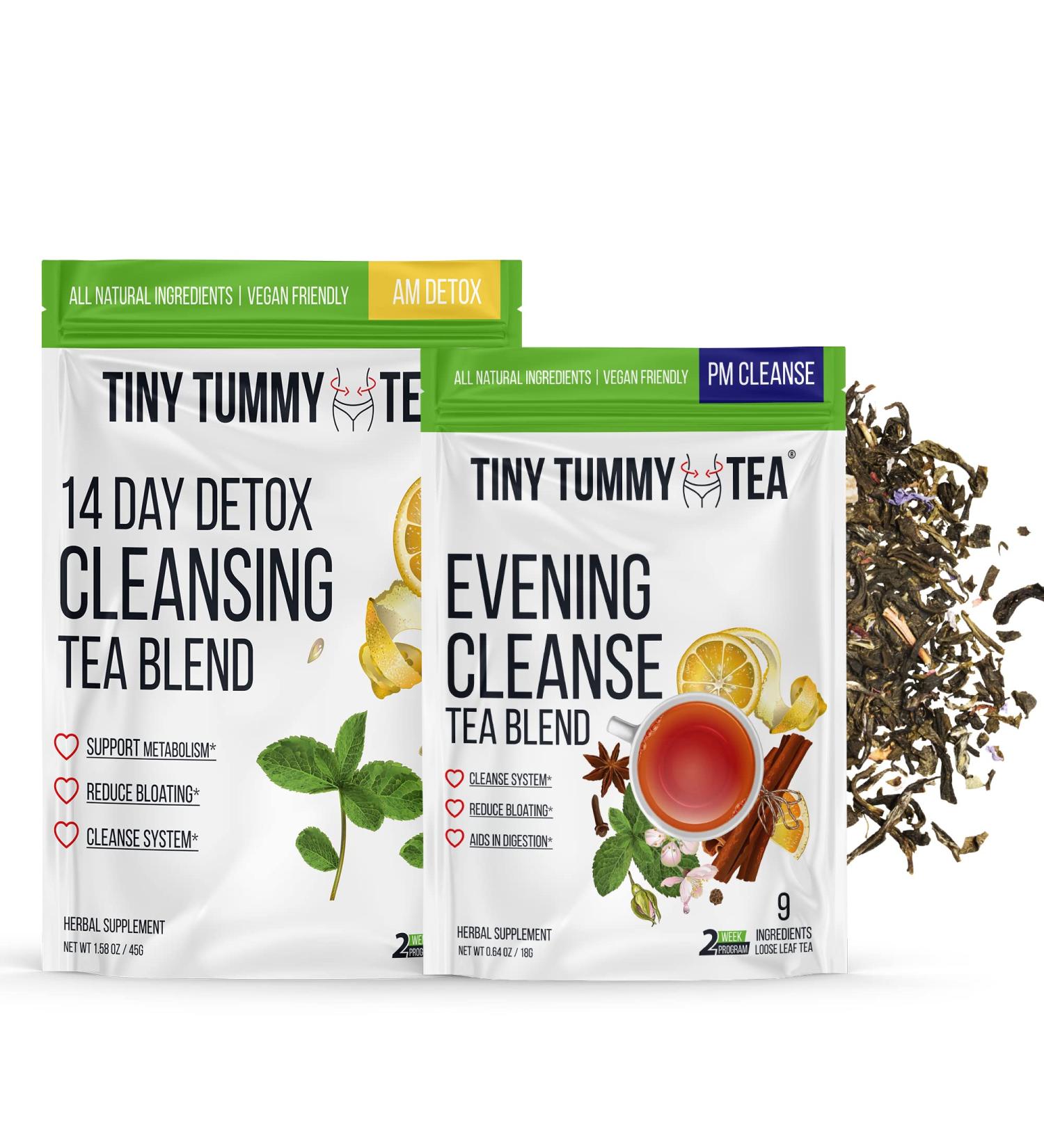 Tiny Tummy Tea 14 Day Cleanse Detox - Daytime Dandelion & Evening Senna Tea - Vegan, All Natural - Reduce Bloating - Buy Online on GoSupps.com