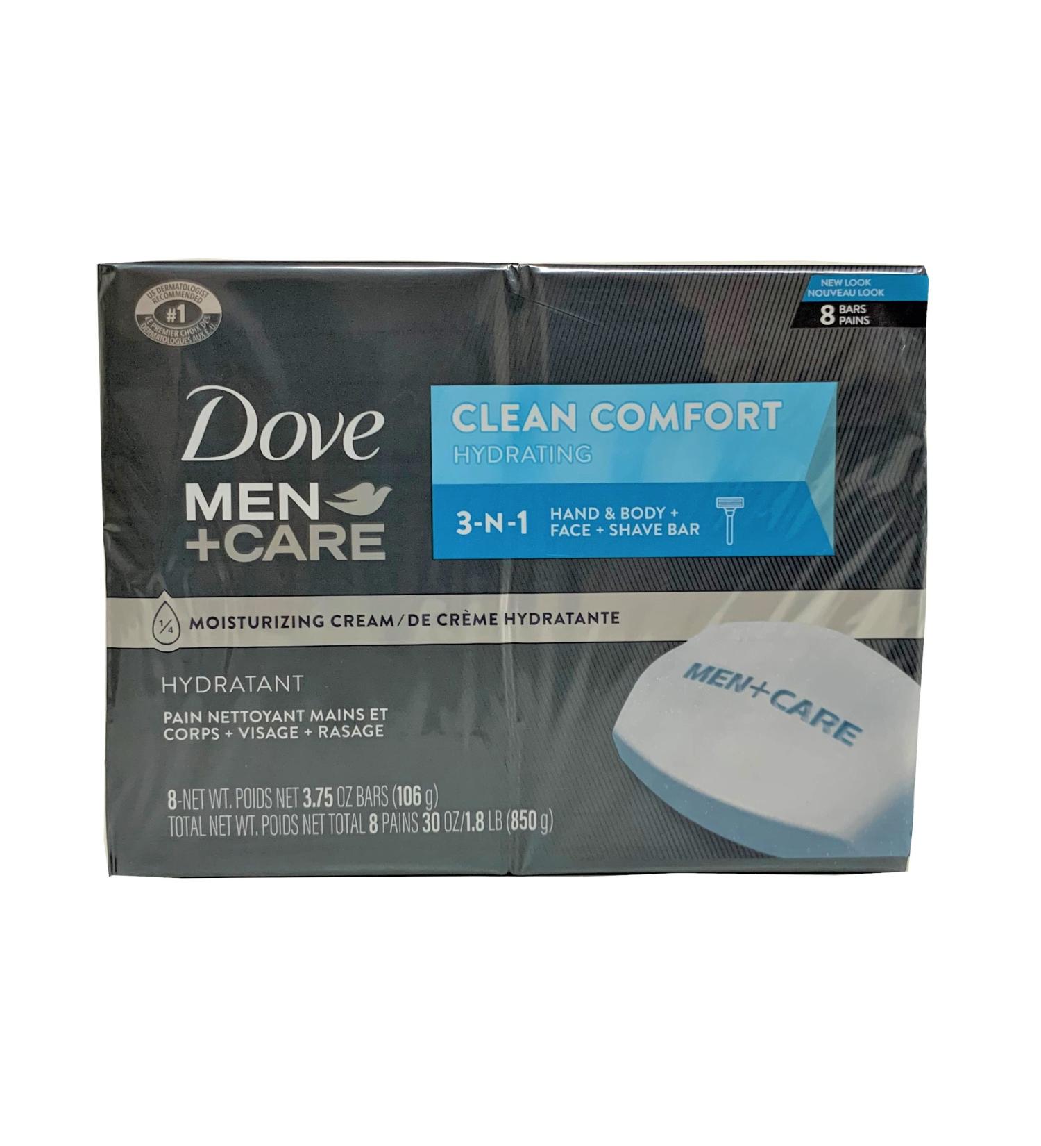 DOVE MEN + CARE Body and Face Bar To Clean and Hydrate Skin Body and Facial Cleanser More Moisturizing Than Bar Soap 3.75 oz 8 Bars Pack of 9 Clean Comfort 8 Count (Pack of 9)