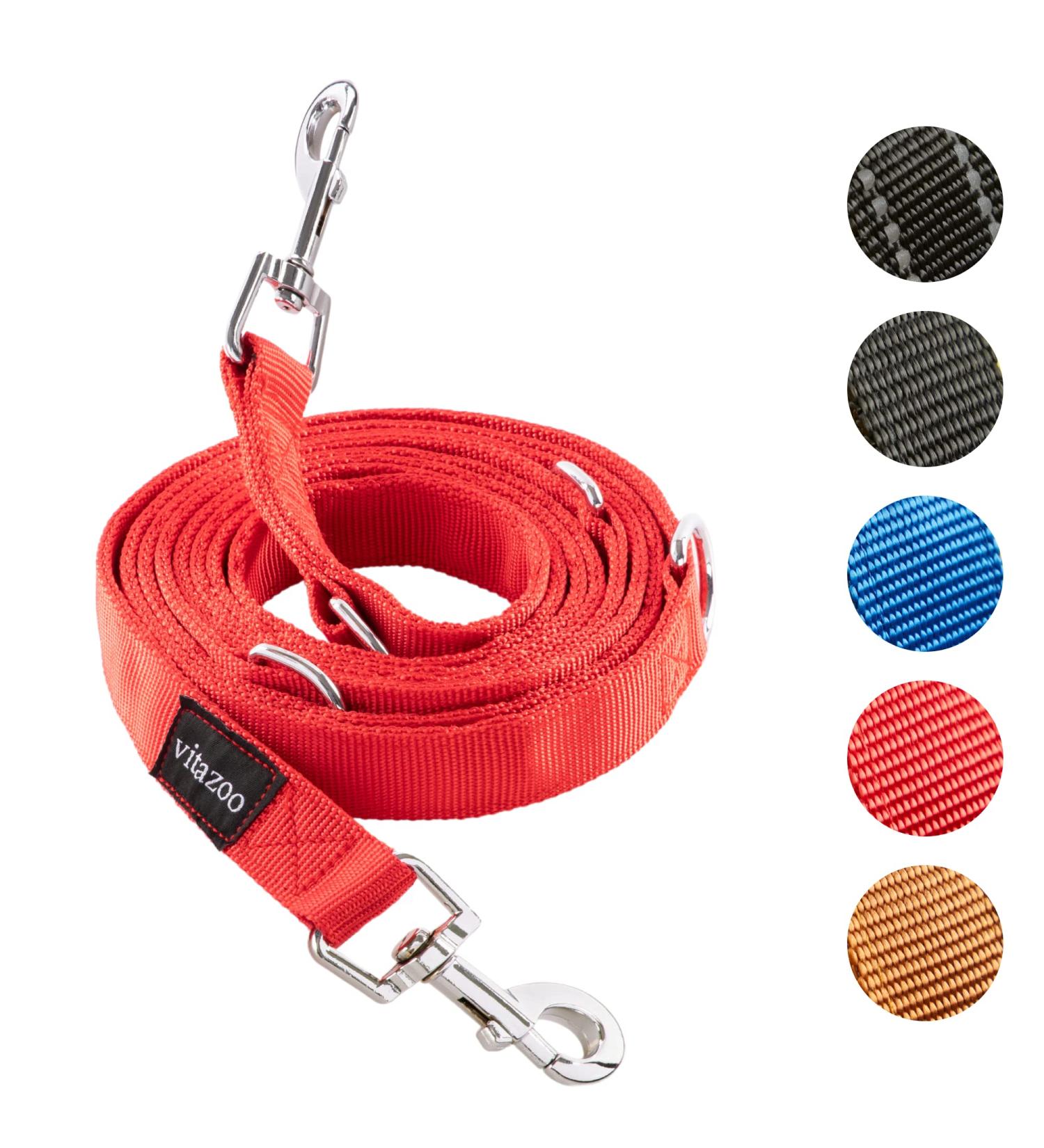 Vitazoo 3m Nylon Dog Leash - Adjustable Guide Lines with Carabiners for All Dog Sizes - Graphite & Red - Buy Online on GoSupps.com