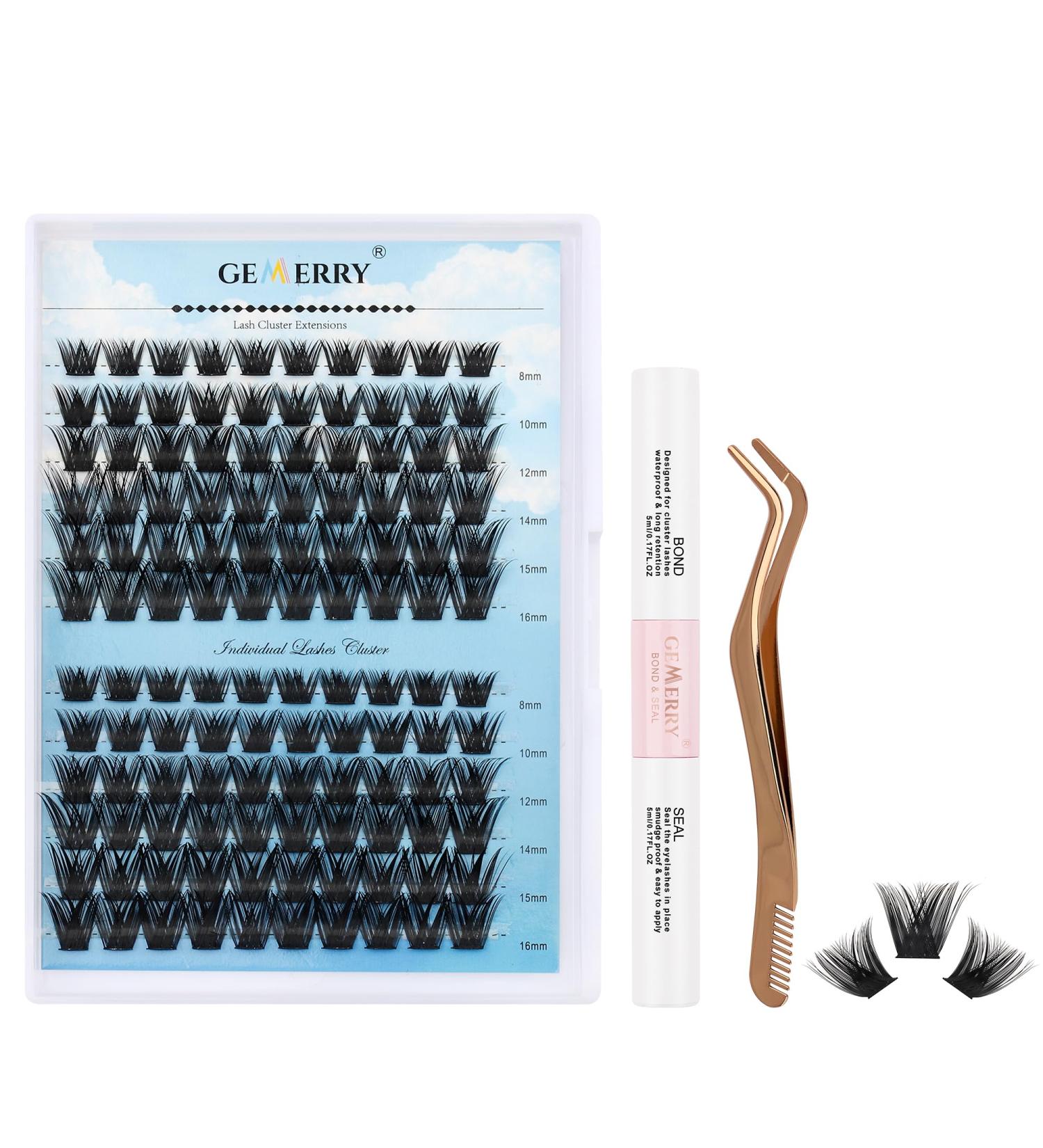 GEMERRY Individual Eyelash Kit 120Pcs D Curl 8-16mm with Lash Bond, Seal, and Applicator - DIY Cluster Extension Kit for Home Use - Buy Online on GoSupps.com