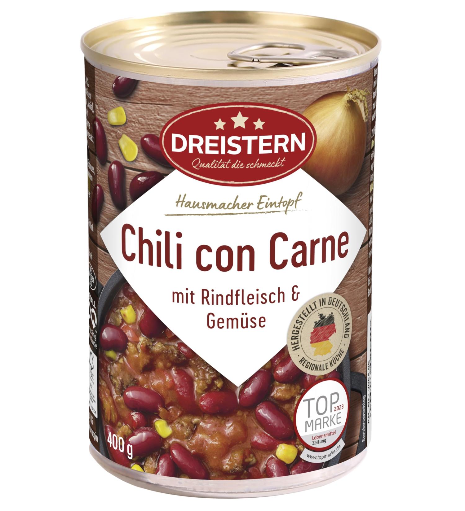 DREISTERN Chili con Carne 400g | Authentic Spicy Stew with Beans & Corn | Eco-Friendly Recyclable Tin | International Shipping Available - Buy Online on GoSupps.com