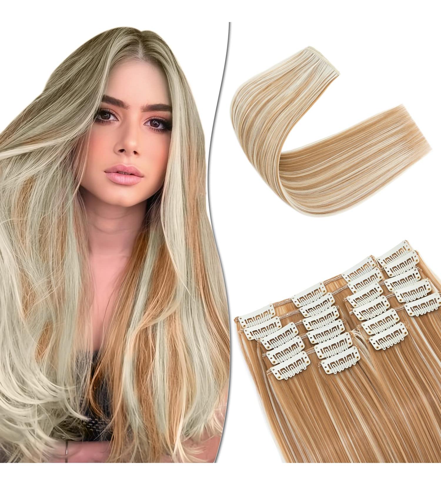 SEGO 12 PCS Clip-In Hair Extensions - Real Hair 22 Clips 55 cm 180g - Affordable Honey Blonde & Bleaching Blonde Full Head Set - Buy Online on GoSupps.com