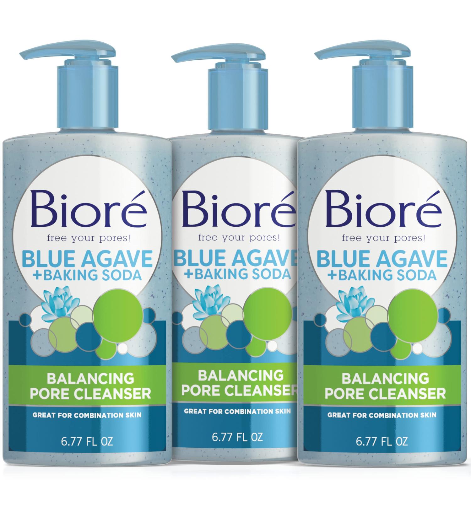 Bior Daily Blue Agave & Baking Soda Face Wash 6.77oz (Pack of 3) - Balancing Pore Cleanser for Combination Skin - Buy Online on GoSupps.com