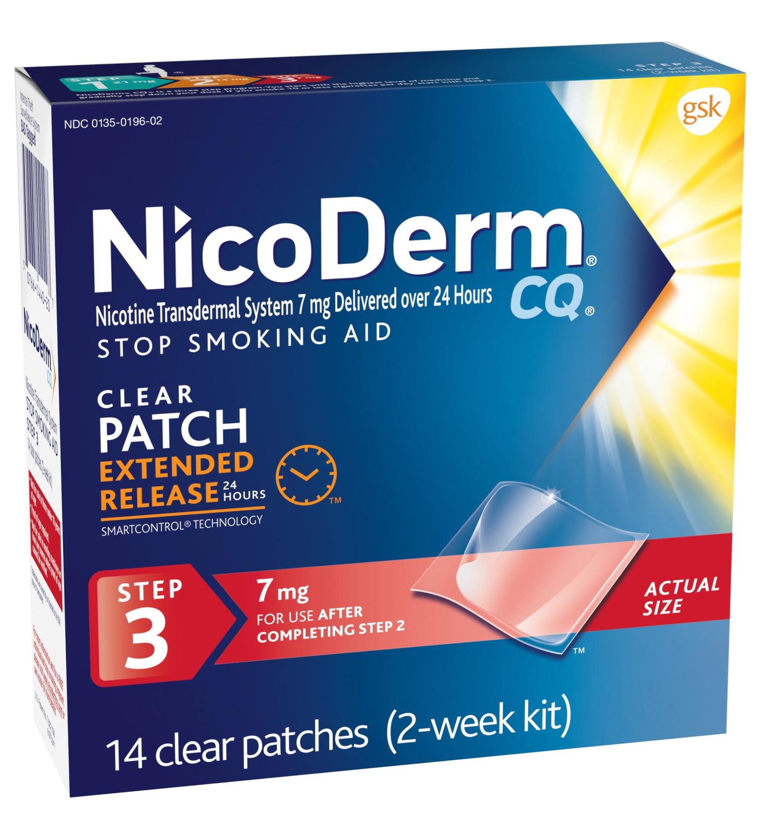 NicoDerm CQ Step 3, 7 mg, 14 Clear Patches.