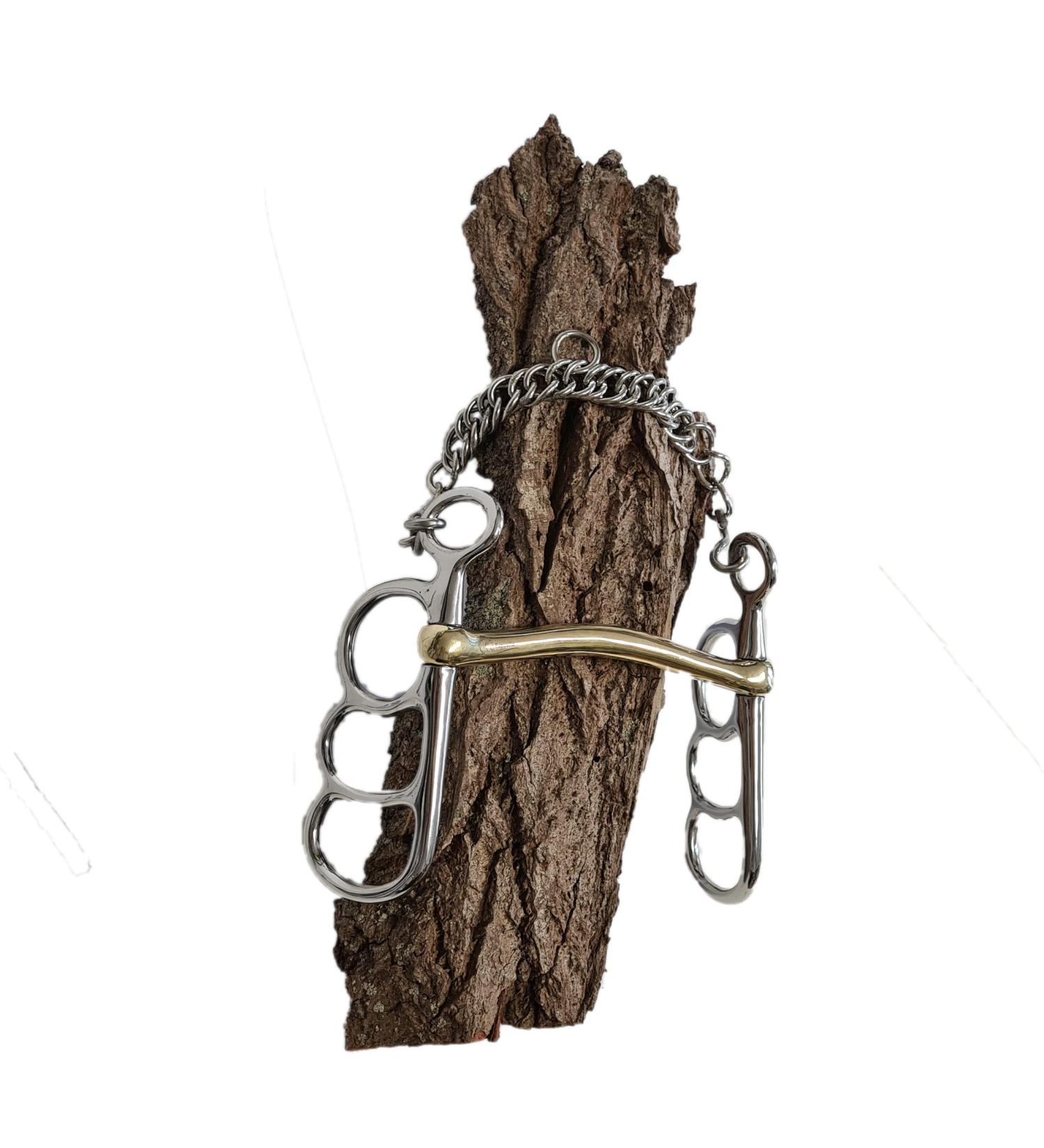 Esposita post bit with 3 rings made of stainless steel - rod made of brass smooth and slightly curved 13.5cm