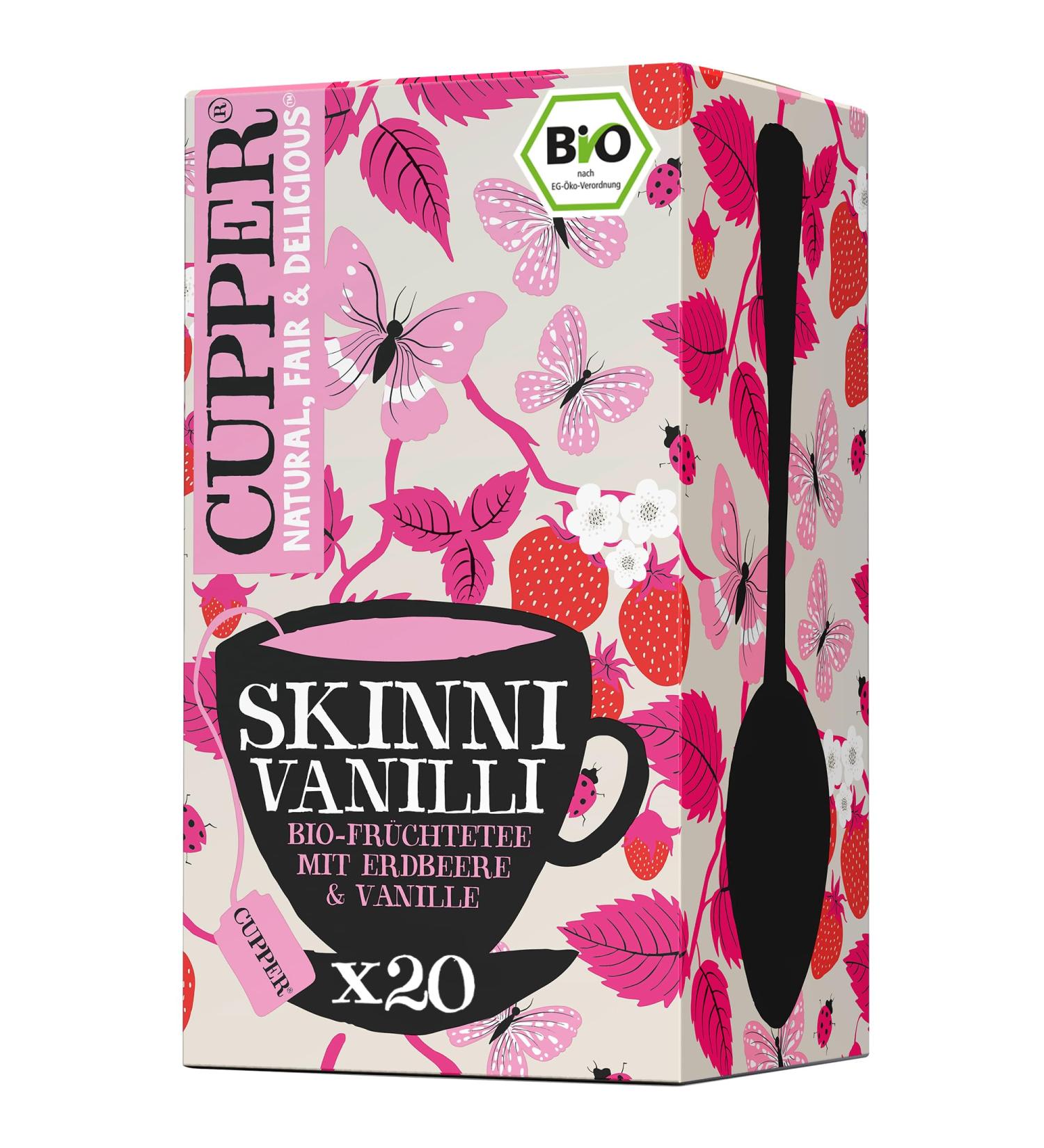 Cupper Organic Fruit Tea - Skinni Vanilli Strawberry Tea 20 Unbleached Bags Eco-Friendly & Fair Trade - Buy Online on GoSupps.com