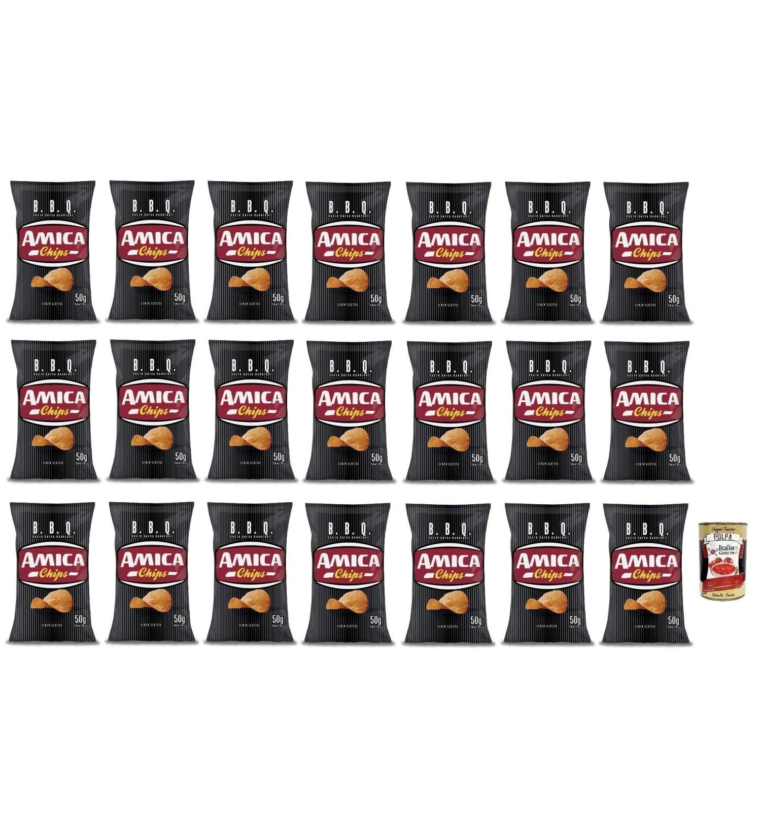 Italian Gourmet E.R. Amica Chips Pack of 21 BBQ Potato Sauces with BBQ Sauce Crispy and Delicious Savory Snack Gluten-Free 50g Bag + 400g Italian Gourmet Polpa di Pomodoro Box - Buy Online on GoSupps.com