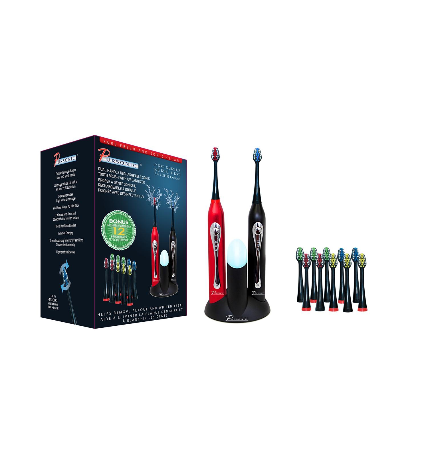 Buy Pursonic S452BR Dual Handle Sonic Toothbrush with UV Sanitizer - Black & Red - Best International Shipping - Buy Online on GoSupps.com
