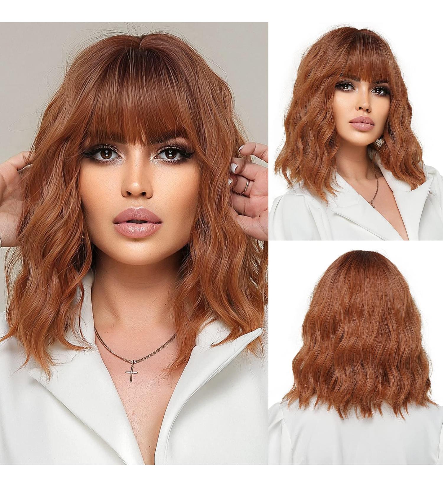 OUFEI Short Wave Auburn Bob Wig with Bangs - 14 Inches - Buy Online on GoSupps.com