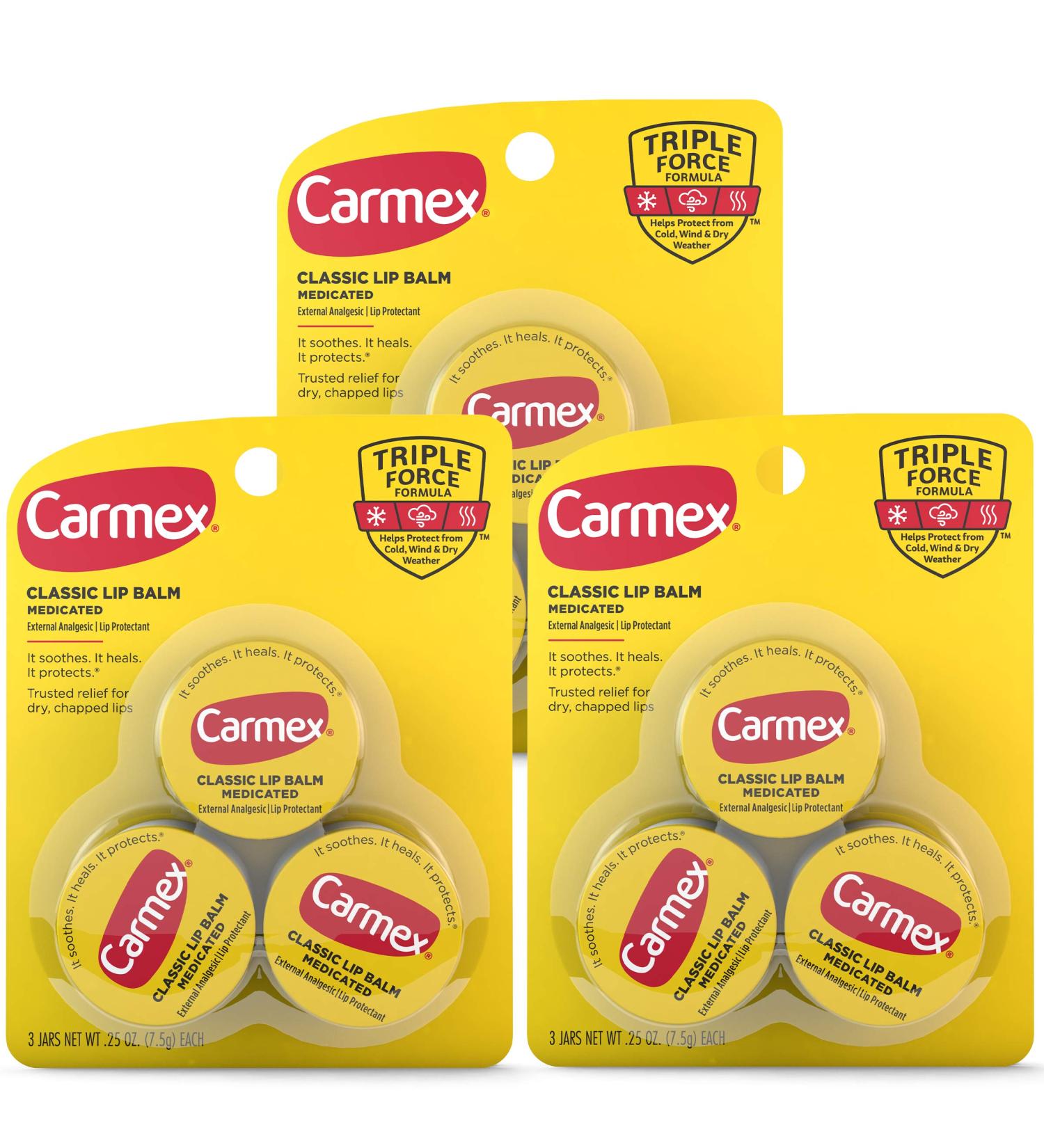 Carmex Medicated Lip Balm Jars 0.25 oz - 3 Count (3 Pack) - Lip Moisturizer for Dry Chapped Lips - Buy Online on GoSupps.com