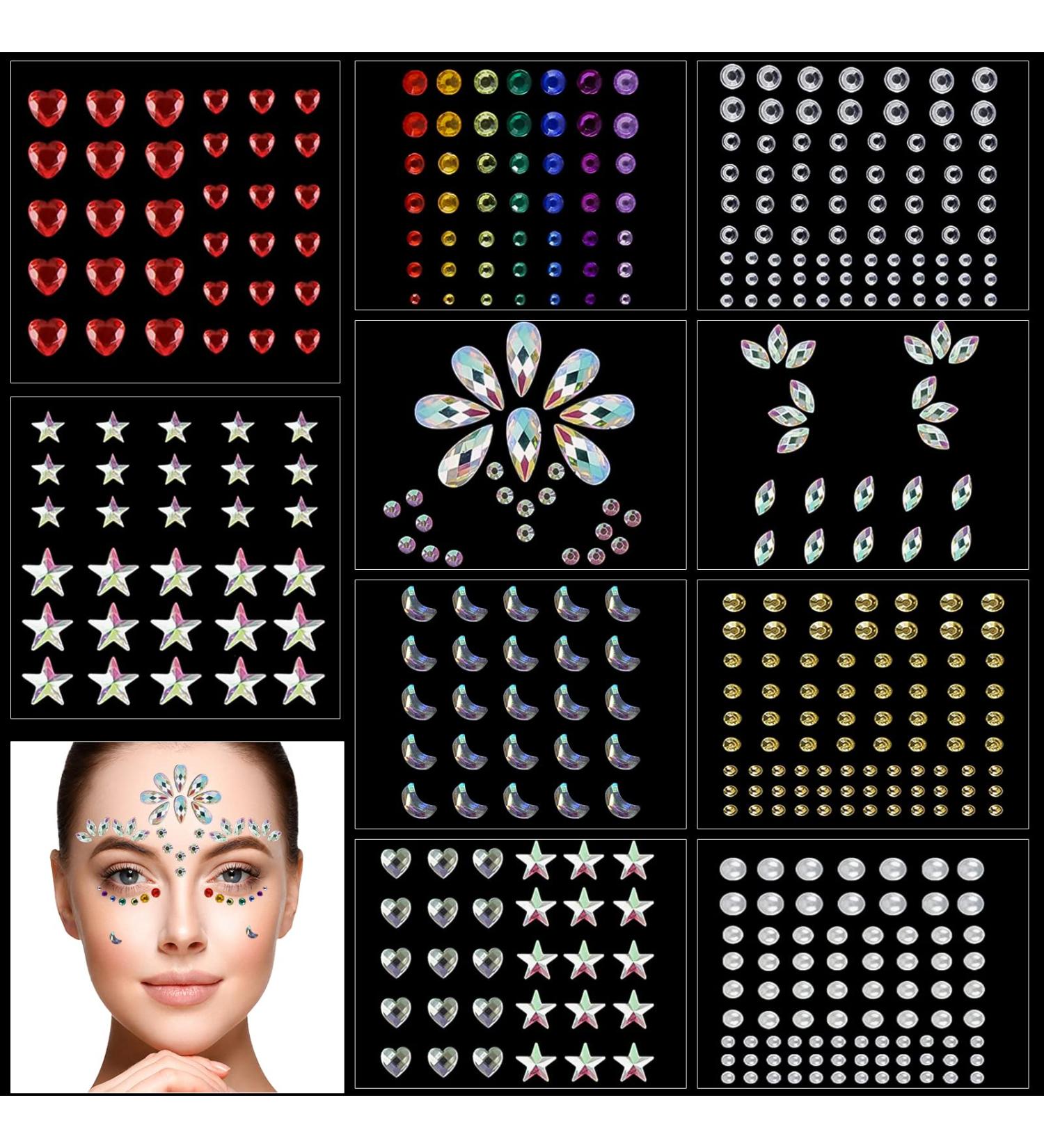 10 Blatter Glitzer Steine - Self-Adhesive Rhinestones for Face & Nail Art | Festival Accessories for Girls & Women - Buy Online on GoSupps.com