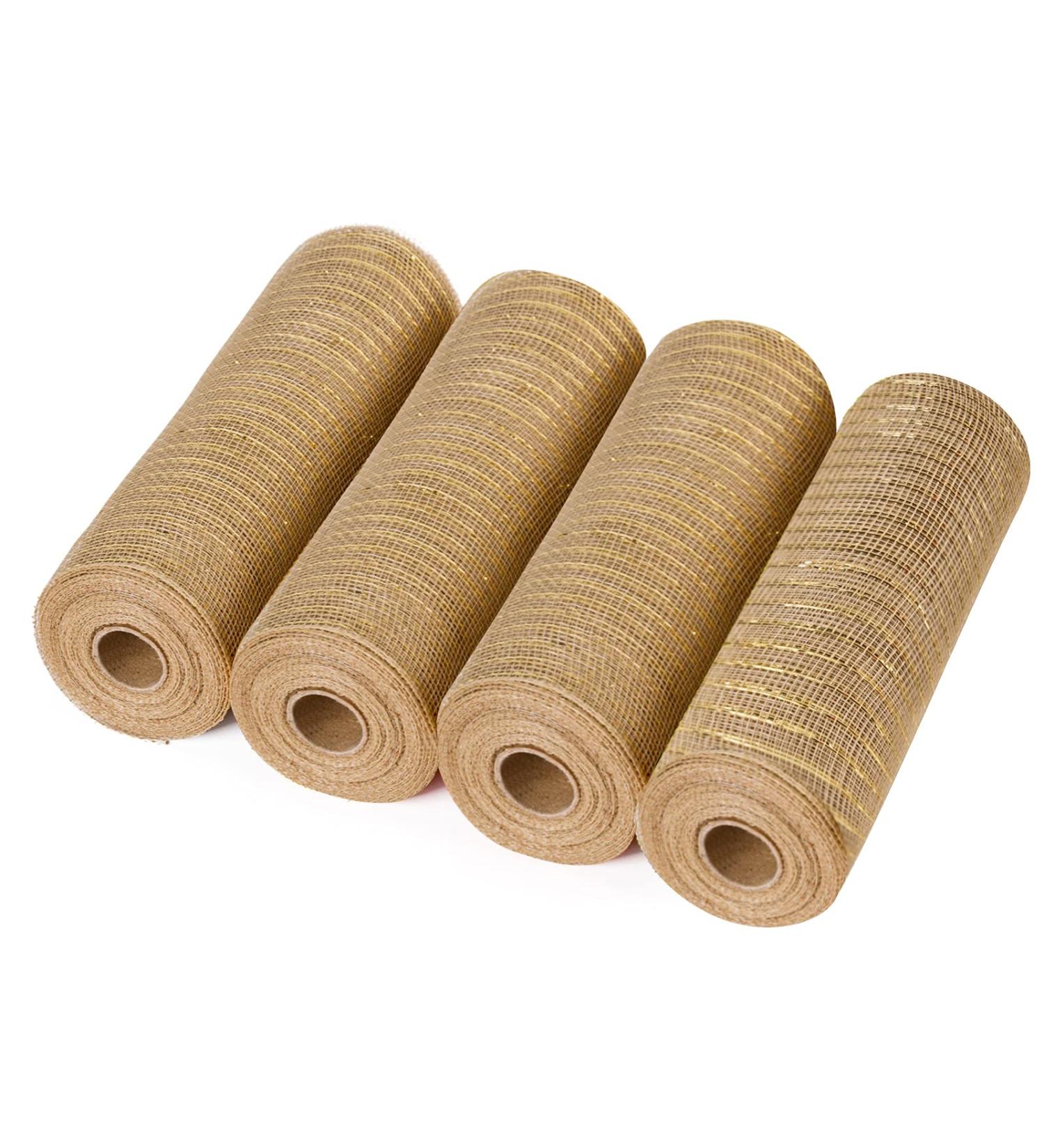 LaRibbons Deco Mesh Ribbon Set - 4 Pack Metallic Foil Cream Rolls, 10x30ft for Wreaths & Decorating - Buy Online on GoSupps.com