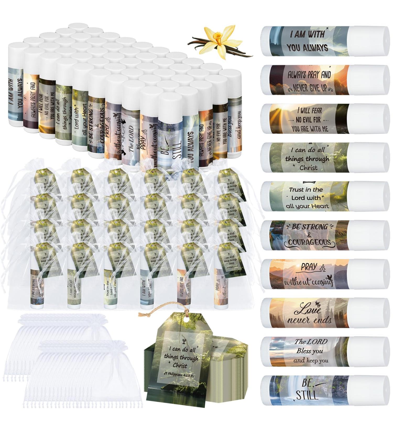 50 Sets Lip Balms | Christian Gifts for Women | Scripture Bible Verse Motivational Thank You Gifts | Ideal for Church Coworkers Birthdays & Teachers | 10 Vanilla Flavors - Buy Online on GoSupps.com