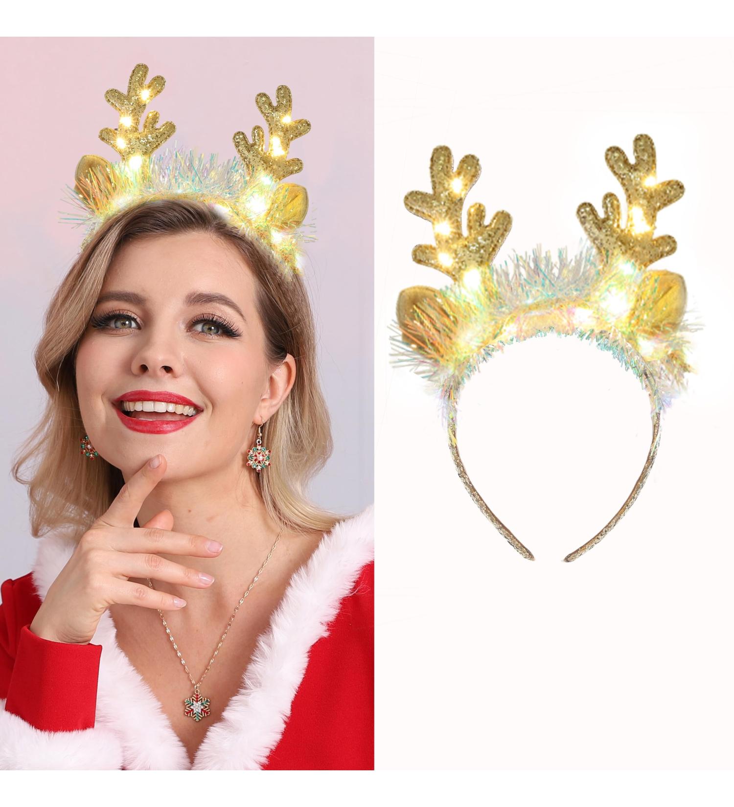 Fashband Christimas Headbands Deer Ears Headband Glitter Headpiece Hair Hoops for adults kids Christmas Party(Gold) Yellow - Buy Online on GoSupps.com