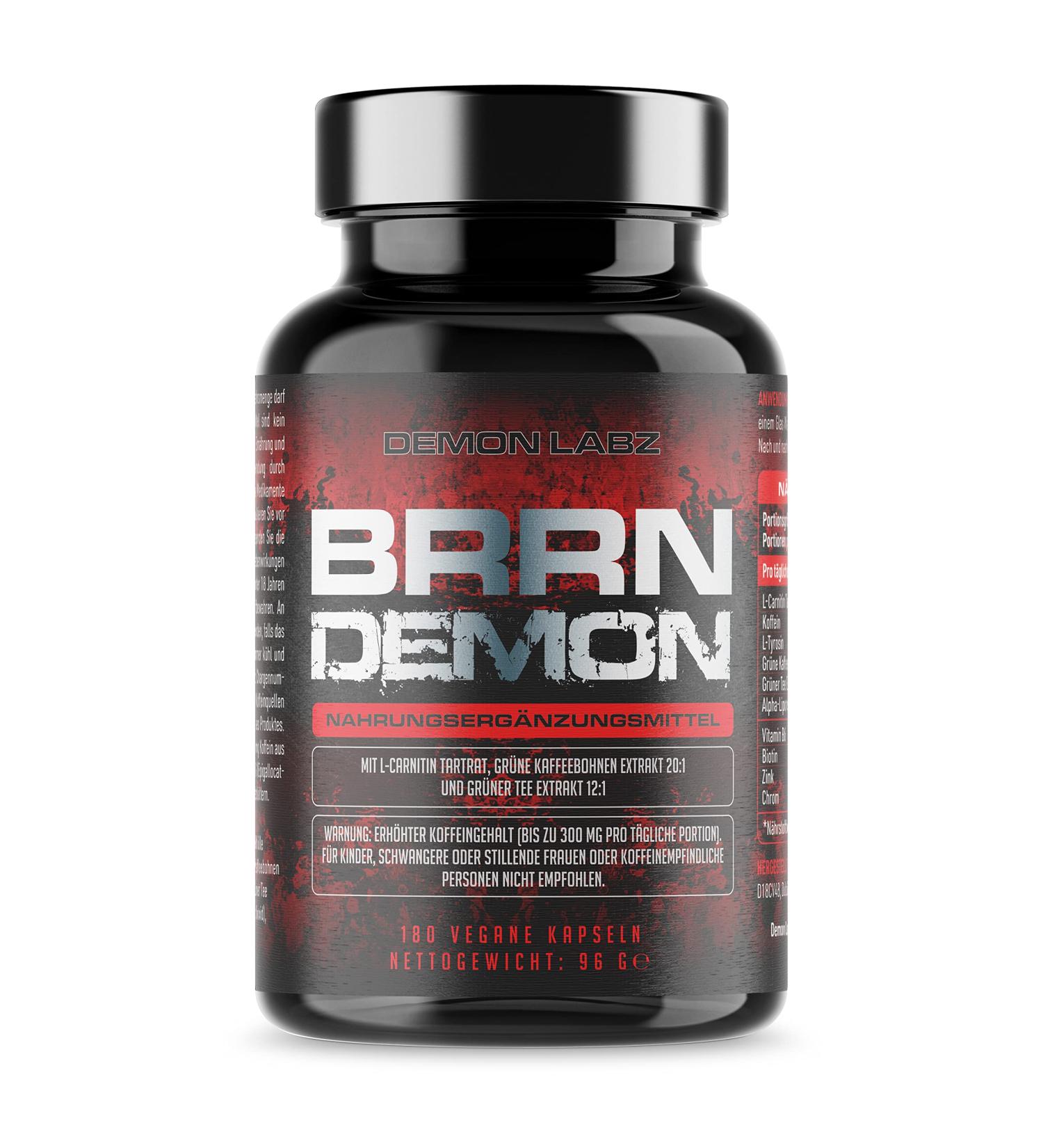 Brrn Demon - High-Dose L-Carnitine & Zinc Formula for Fatty Acid Metabolism - Vegan 180 Capsules for Men & Women - International Shipping Available - Buy Online on GoSupps.com