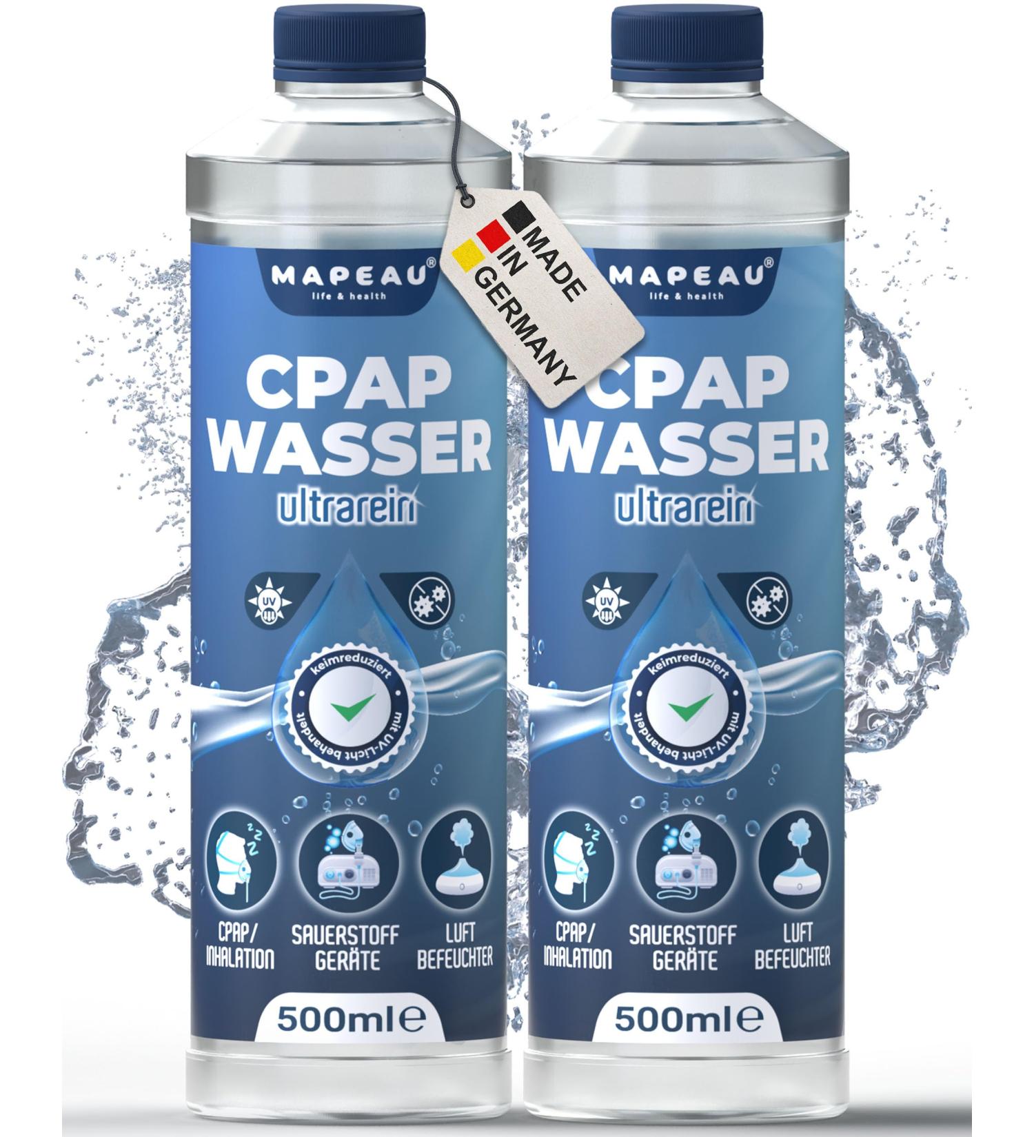 Buy Inhalator Water for Inhalation - 2x 500ml Distilled CPAP Water for Nebulizers & Humidifiers - Optimal Breathing Gas Moisture - Buy Online on GoSupps.com