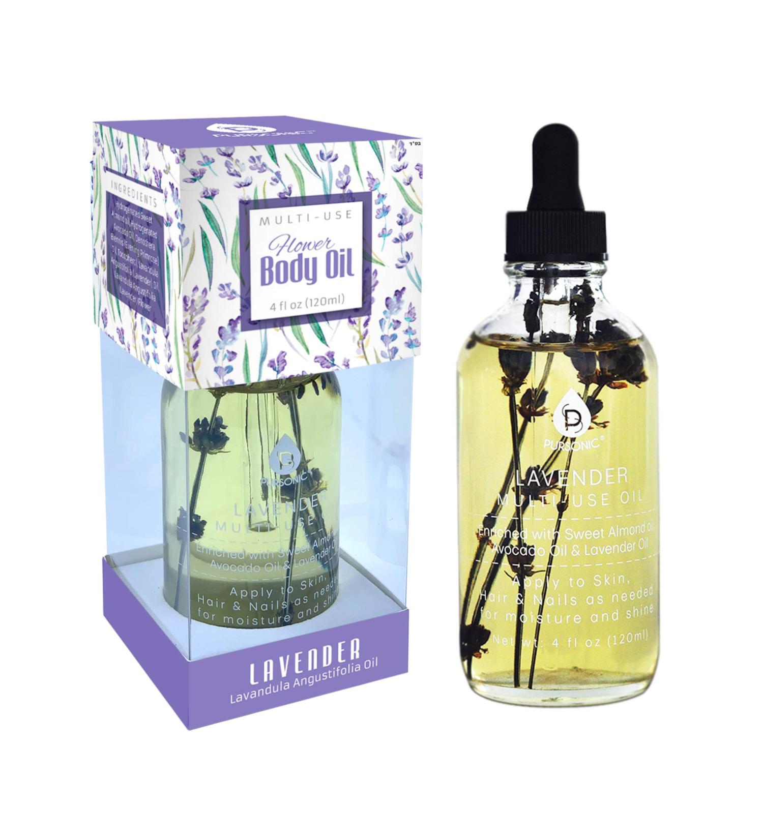 Pursonic Multi-use Lavender Body Oil - 4 oz | Premium Flower Oil for Hydration & Relaxation | International Shipping Available - Buy Online on GoSupps.com