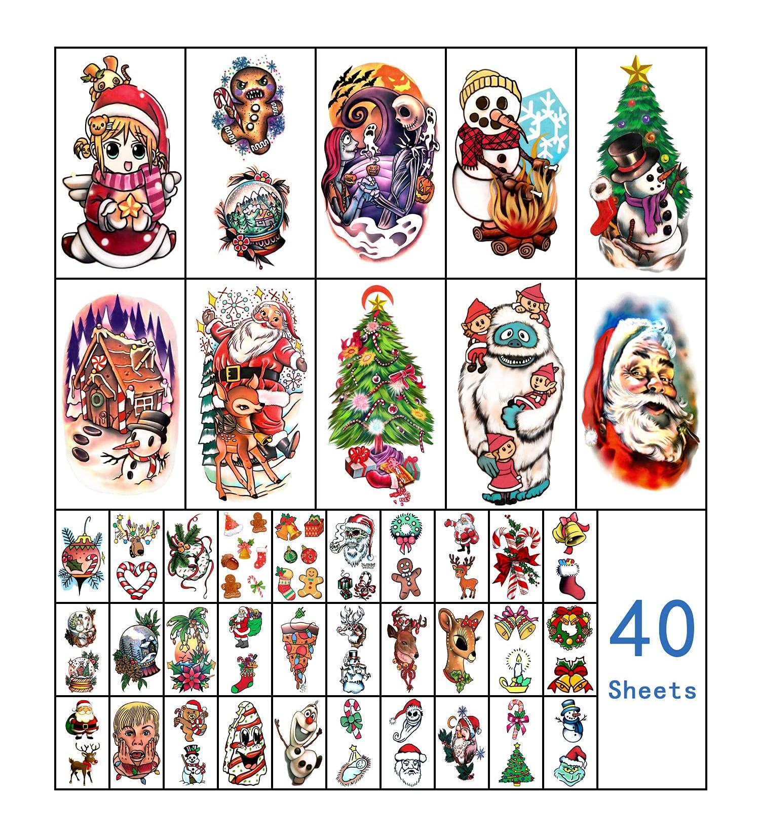 SOOVSY Christmas Temporary Tattoo Sticker Set - 40 Sheets for Kids Party, Santa Claus, Rudolph, Snowman, Tree, Hat, Stocking Designs - Fun Holiday Temp Tattoos for Girls & Boys - Buy Online on GoSupps.com