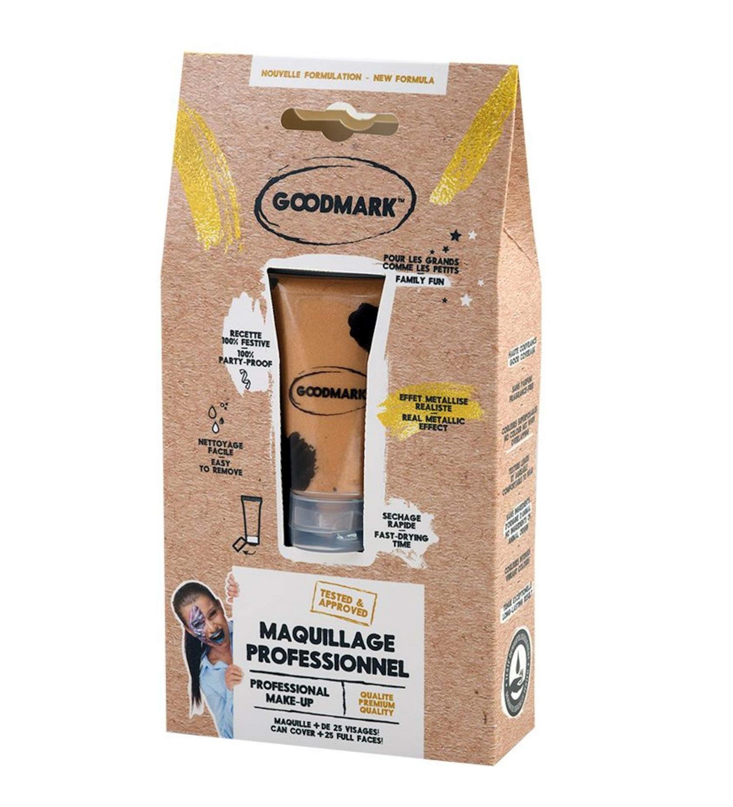 Goodmark 02080560 Professional Aqua Make Up Cream Gold 1 Piece 20 ml Metallic Effect in a Tube Cream on Blister Card Make-Up Make-Up Carnival Costume Stage Theatre Halloween