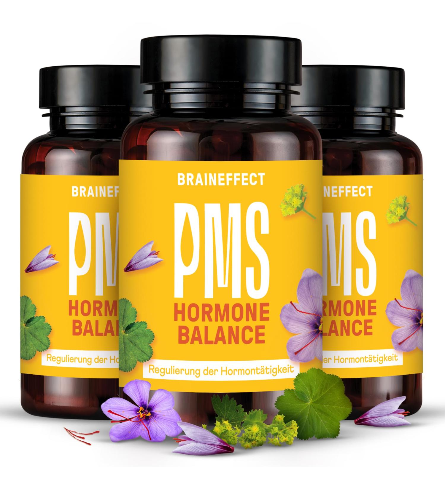 Braineffect Hormone Balance | Premium PMS & Menopause Capsules | Natural Cycle Regulator | No Monk Pepper | Botanicals Vitamin B6 & Magnesium | 3-Month Supply 3-Pack - Buy Online on GoSupps.com