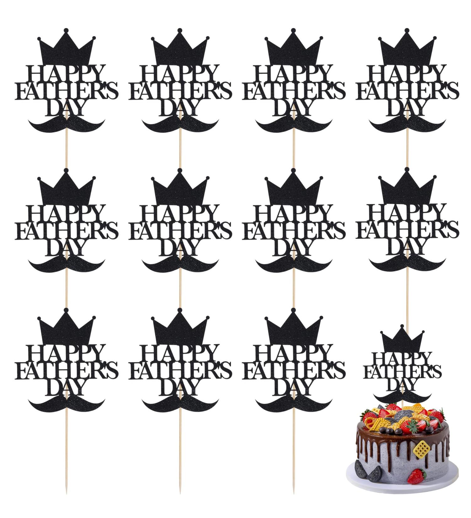 SUMERSHA 12 Pieces Happy Father's Day Cake Toppers Black Crown Beard Cupcake Picks for Father's Day Birthday Cake Decoration Party Supplies Father's Day #2 - Buy Online on GoSupps.com
