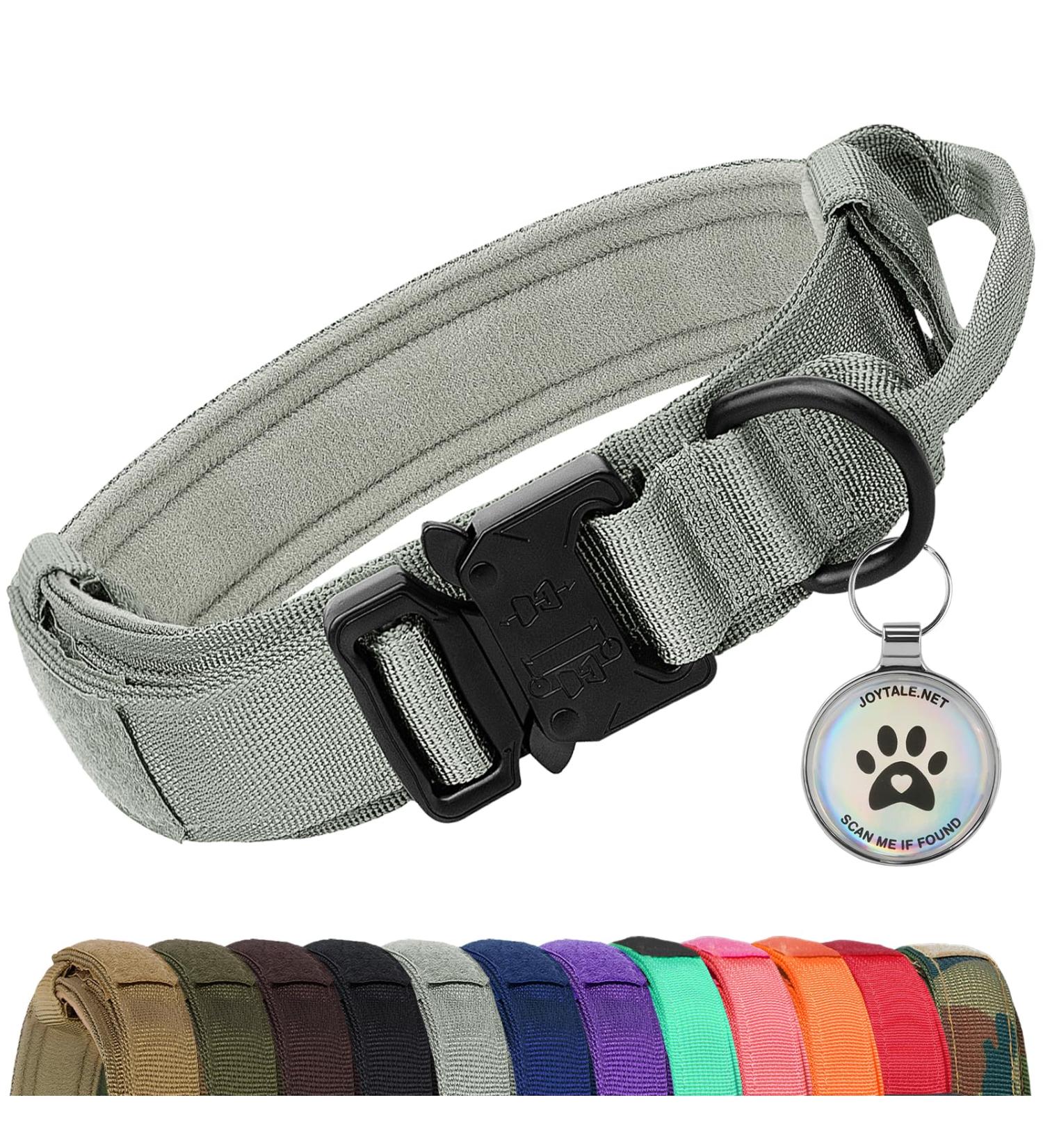 Joytale Tactical Dog Collar for Large Dogs | Durable Gray Dog Collar with Handle & QR Code Dog Tag | Ideal for Active Pets - Buy Online on GoSupps.com