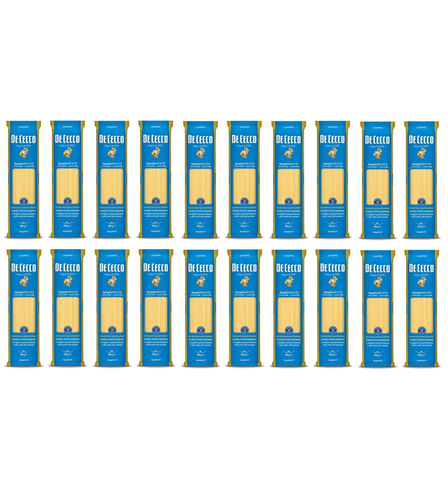 20x Pasta De Cecco 100% Italian Spaghetti n. 12 - 500g Pack of 20 | Premium Quality Pasta for International Shipping - Buy Online on GoSupps.com