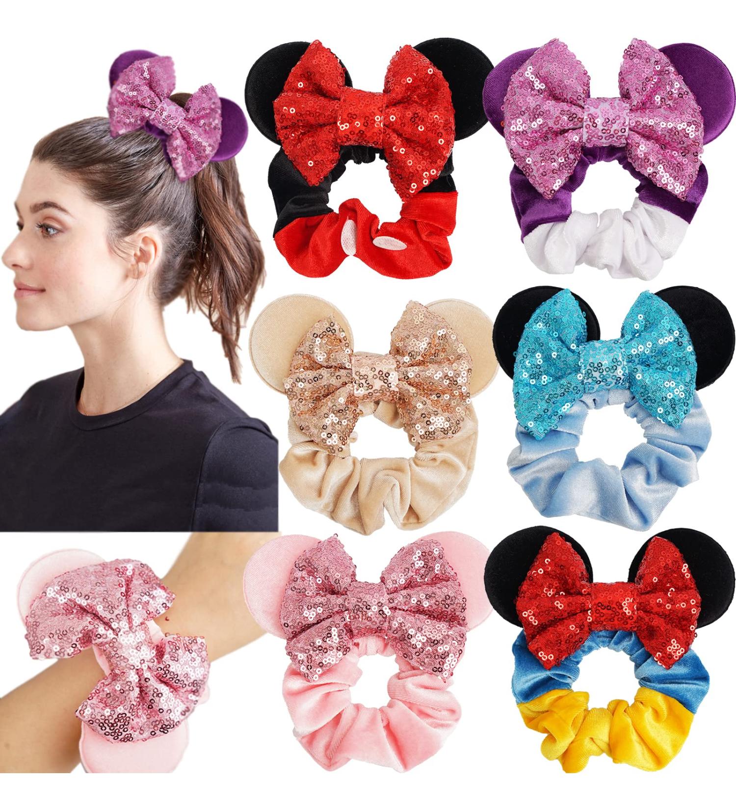 6 Pack Mouse Ears Velvet Sequin Bows Scrunchies for Women, Girls, Kids - Christmas Party Hair Ties - Buy Online on GoSupps.com