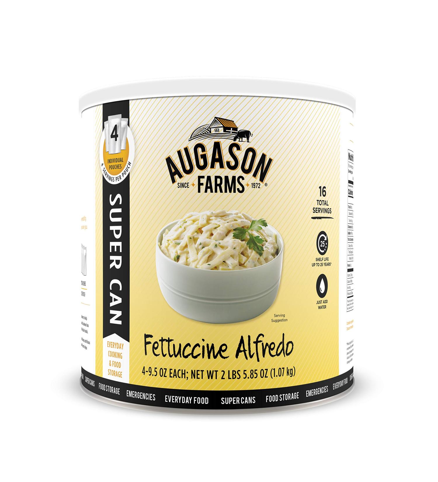 Augason Farms Fettuccine Alfredo Super CAN - Emergency Food Storage Meal Prep - 4 Pouches - No. 10 Can - Buy Online on GoSupps.com
