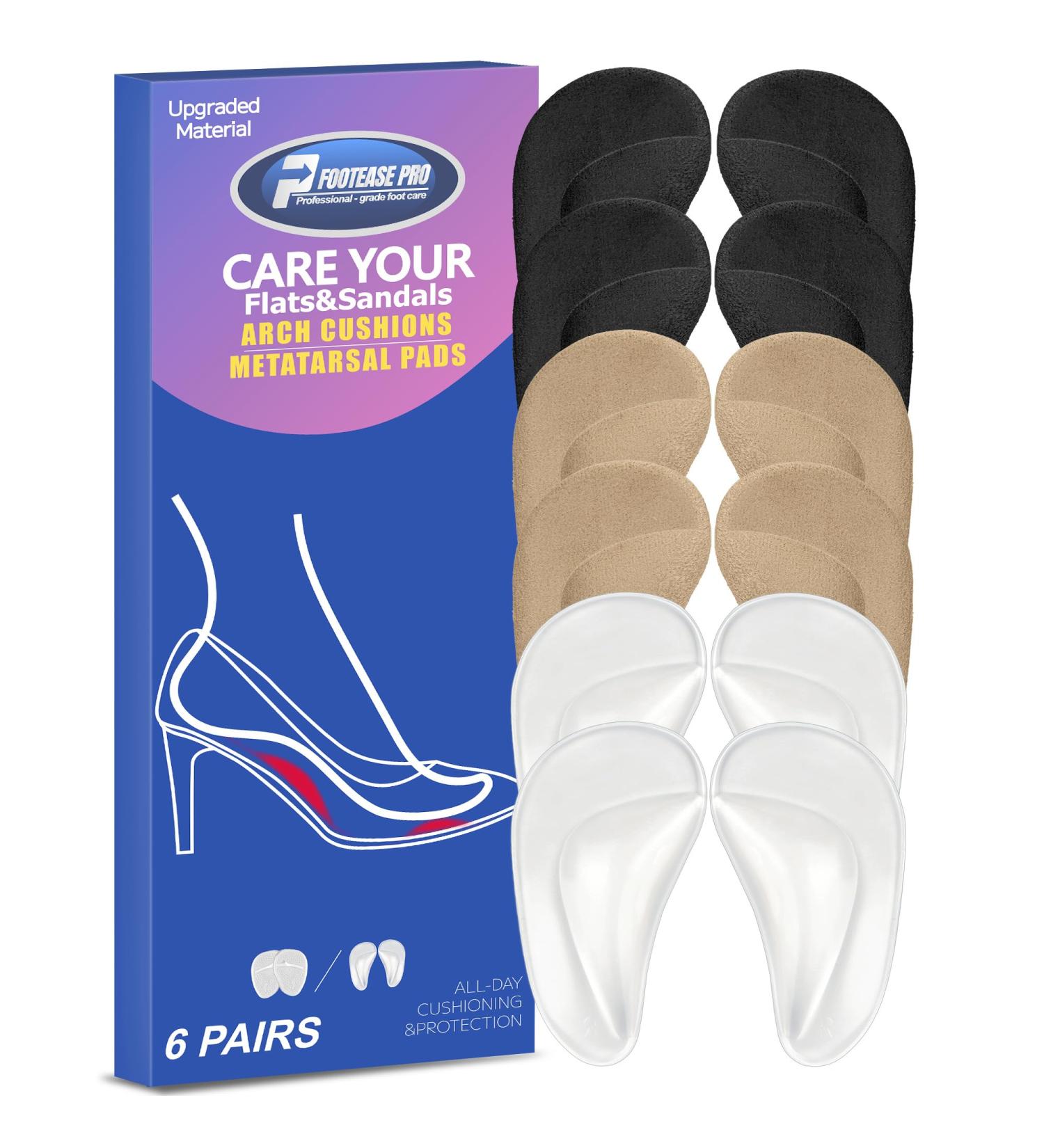 Arch Support Insoles for Flat Feet - 6 Pairs Gel Cushions for Plantar Fasciitis | Adhesive Reusable & Pain Relief | Unisex Sizes - 2 Clear 2 Beige 2 Black - Buy Online on GoSupps.com