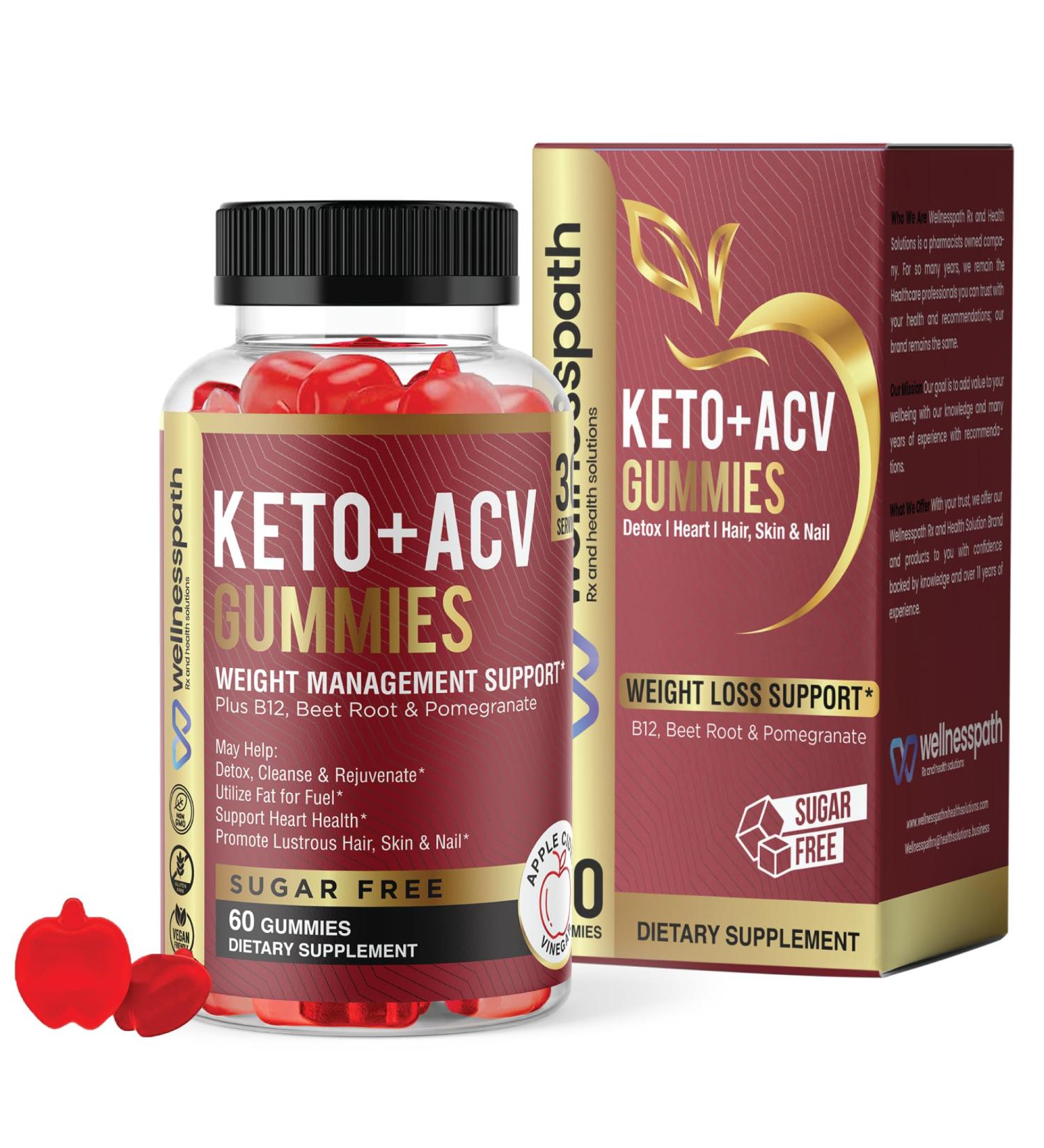 ACV Keto Gummies for Weight Loss - Sugar Free Vegan Appetite Suppressant Detox & Digestion - 60 Count - Buy Online on GoSupps.com