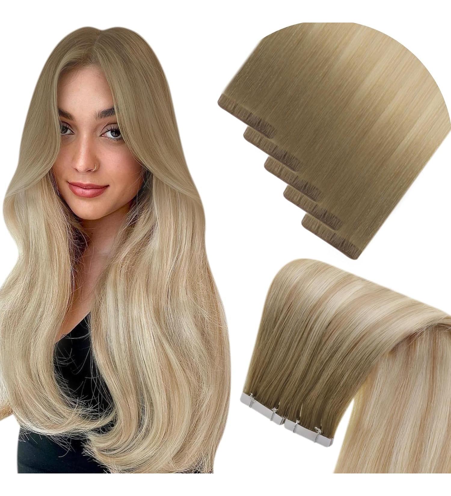 LAAVOO Virgin Tape Extensions - Real Hair Blond Ombre Balayage - Light Brown to Ash Blond #8/26/60 35cm 5pc - Buy Online on GoSupps.com