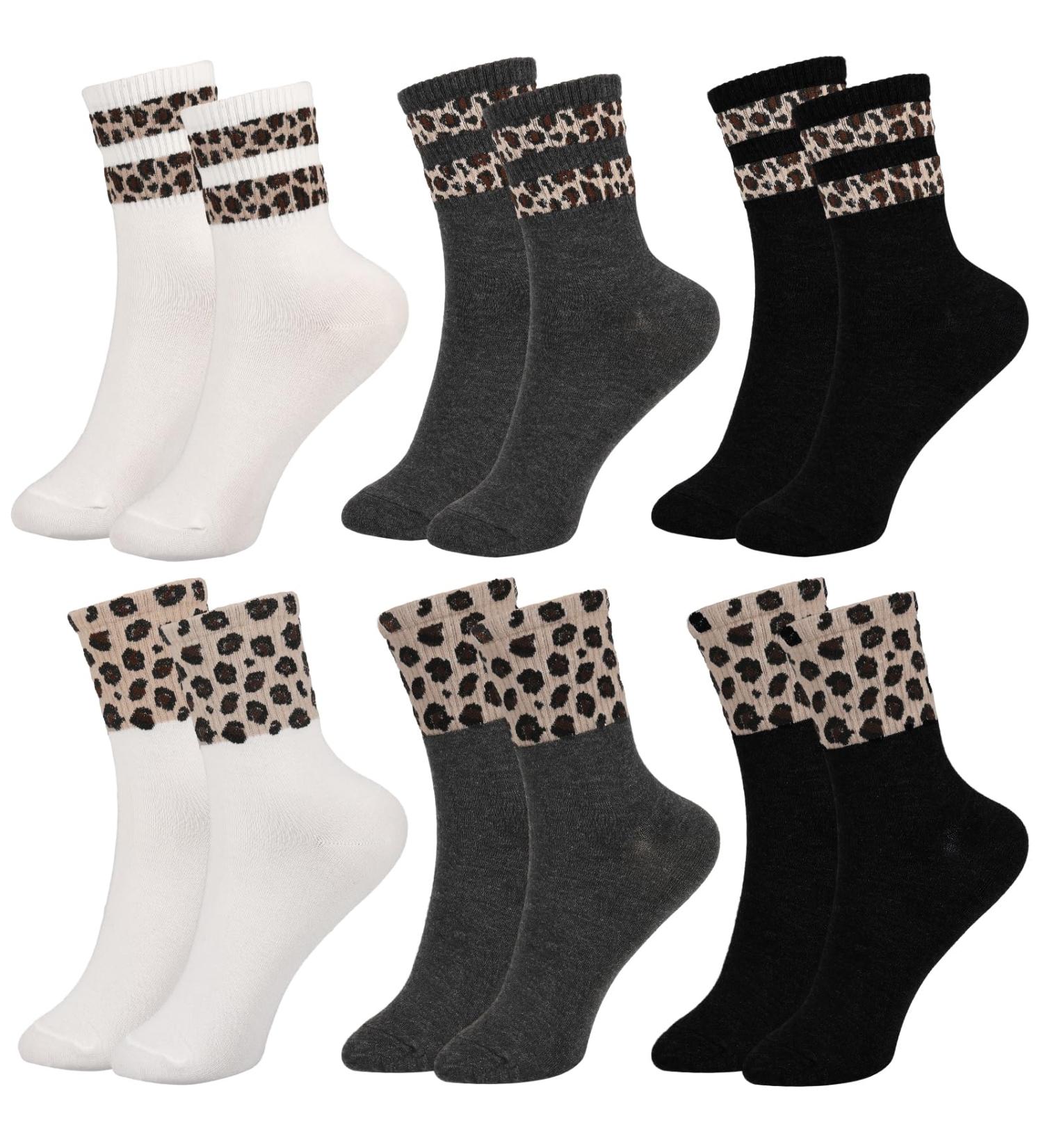 Utensilsto Women's Crew Socks - 6 Pairs Cotton Leopard Sports Socks for Spring & Autumn (Sizes 35-42) - Buy Online on GoSupps.com