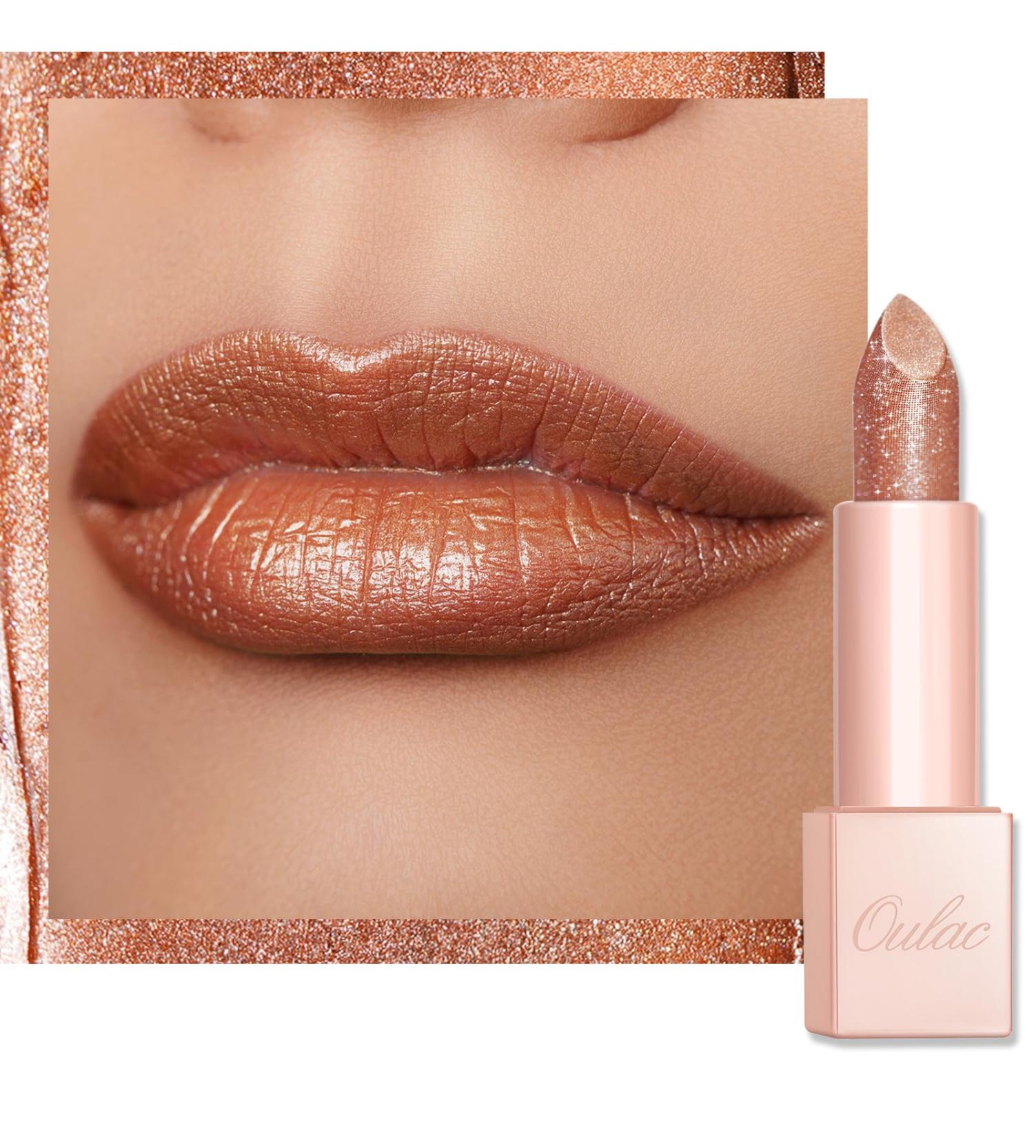 Oulac Bronze Shimmer Lipstick for Women - Moisturizing Tinted Lip Balm with Shea Butter - Vegan Gluten-Free Formula for Hydrated & Smooth Lips - Precious Moment (PG06) - Buy Online on GoSupps.com