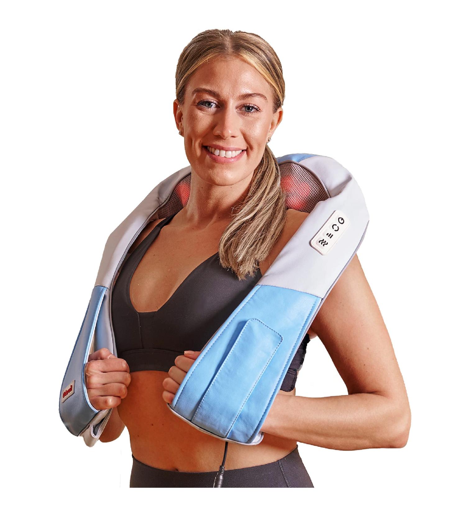 Flash Sale: Save 50% on Shiatsu Neck & Shoulder Massager with Heat - Deep Tissue 3D Kneading for Full Body Relaxation - Includes Car Adapter in Blue - Buy Online on GoSupps.com