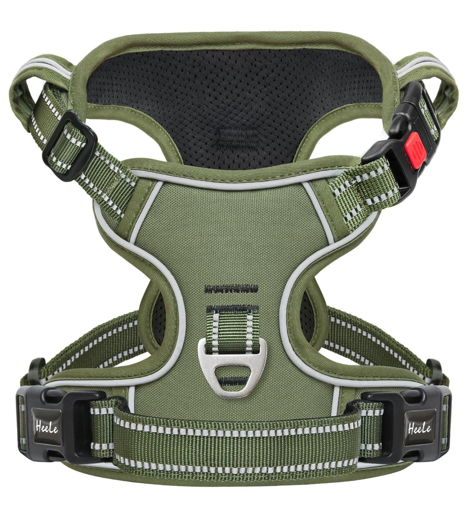 Heele Adjustable Dog Harness - Reflective Lockable Snap Anti-Train Green | Best for Running & Comfort (L: 43-86cm) - Buy Online on GoSupps.com