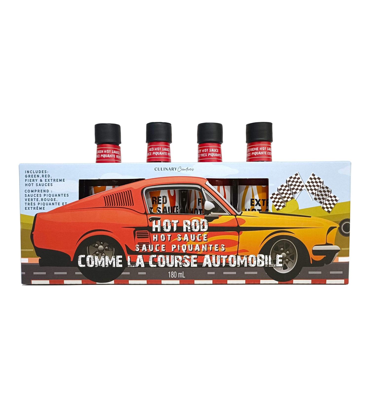 Coffret Cadeau de 4 sauces piquantes Hot Sauces Sauces Piquantes HOT ROD Comme la course automobile voiture challenge TikTok