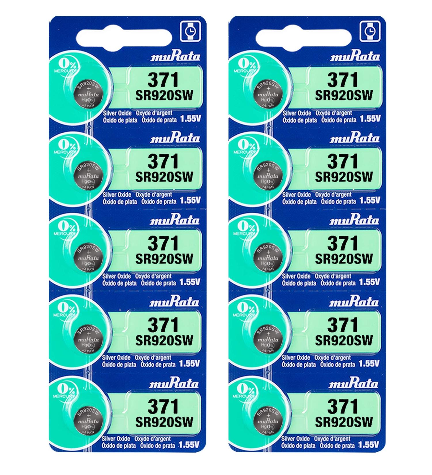 Murata 371 Battery SR920SW - 1.55V Silver Oxide Watch Button Cell (Pack of 10) | Buy Now for International Shipping - Buy Online on GoSupps.com