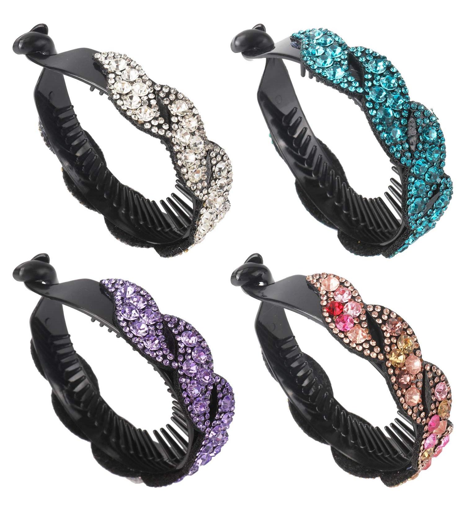 4 Pack Rhinestone Gem Banana Hair Clips - Sparkly Leaf Design for Thick Hair - Buy Online on GoSupps.com