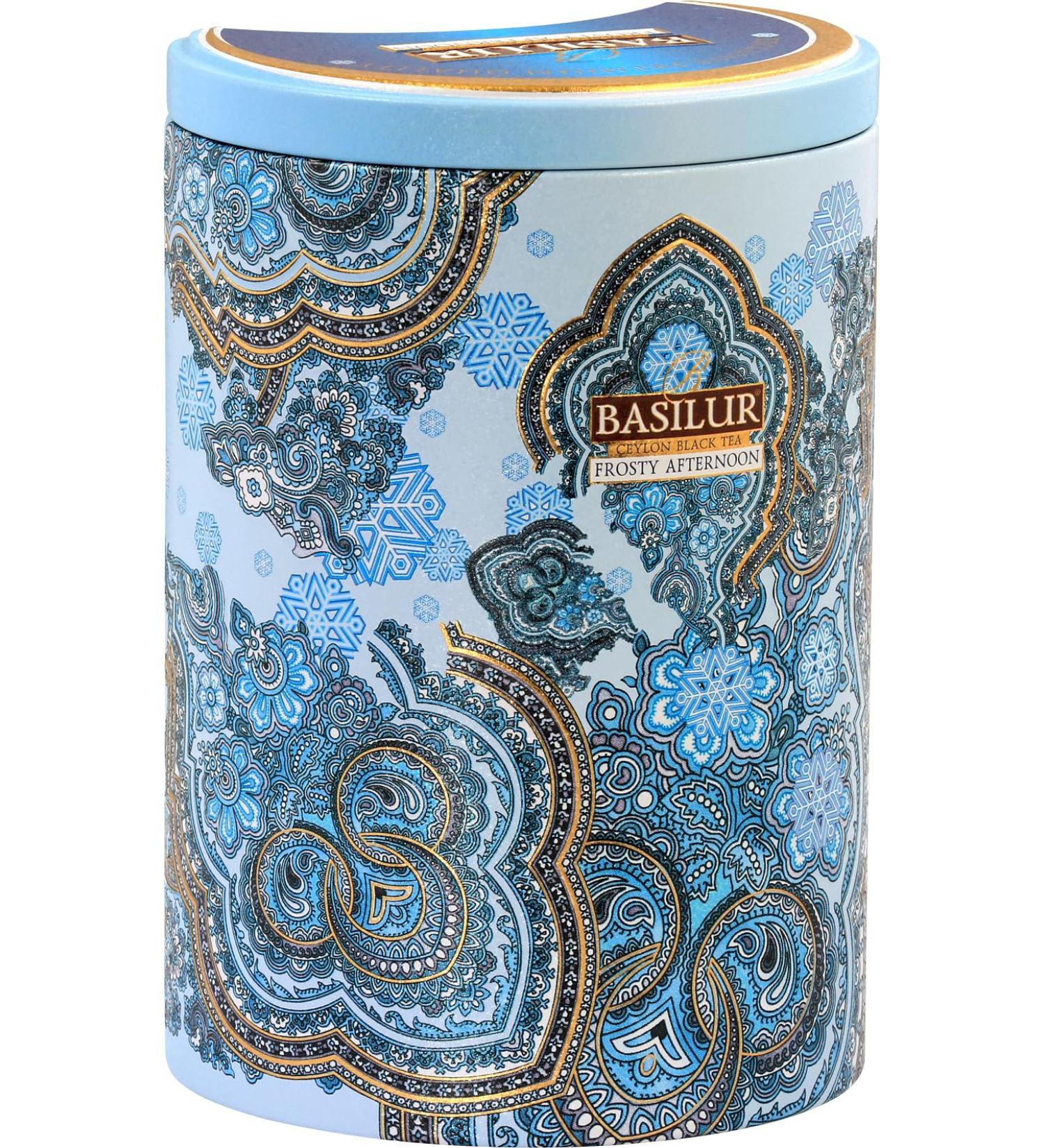 Basilur Ceylon Black Tea with white and blue cornflower Oriental Collection Frosty Afternoon in metal caddy 100 gr - Buy Online on GoSupps.com