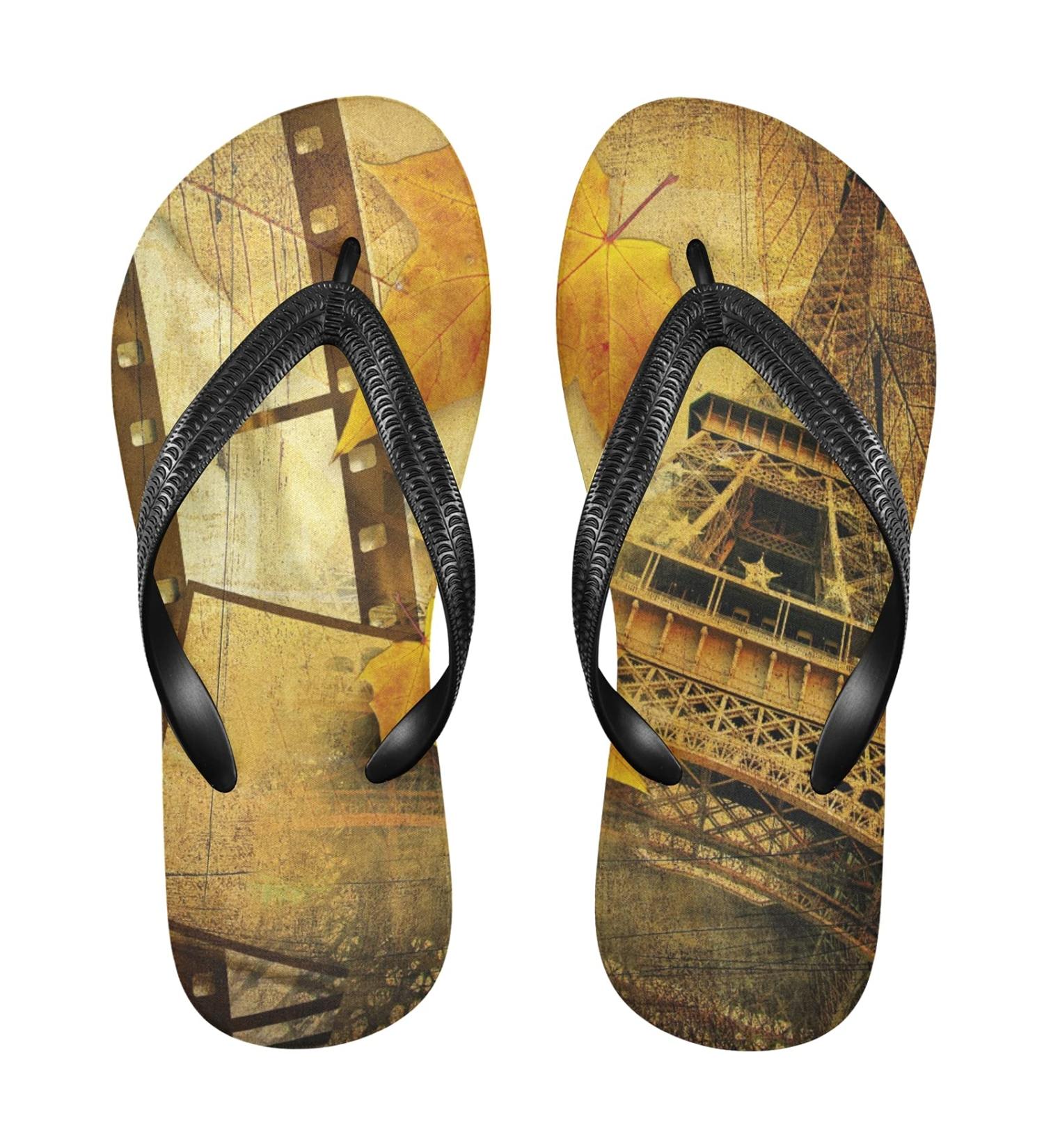 Shop Mnsruu Autumn Vintage Paris Eiffel Tower Flip Flops & Slippers for Men & Women - Multicolored Travel Home Hotel & Spa Footwear - Buy Online on GoSupps.com