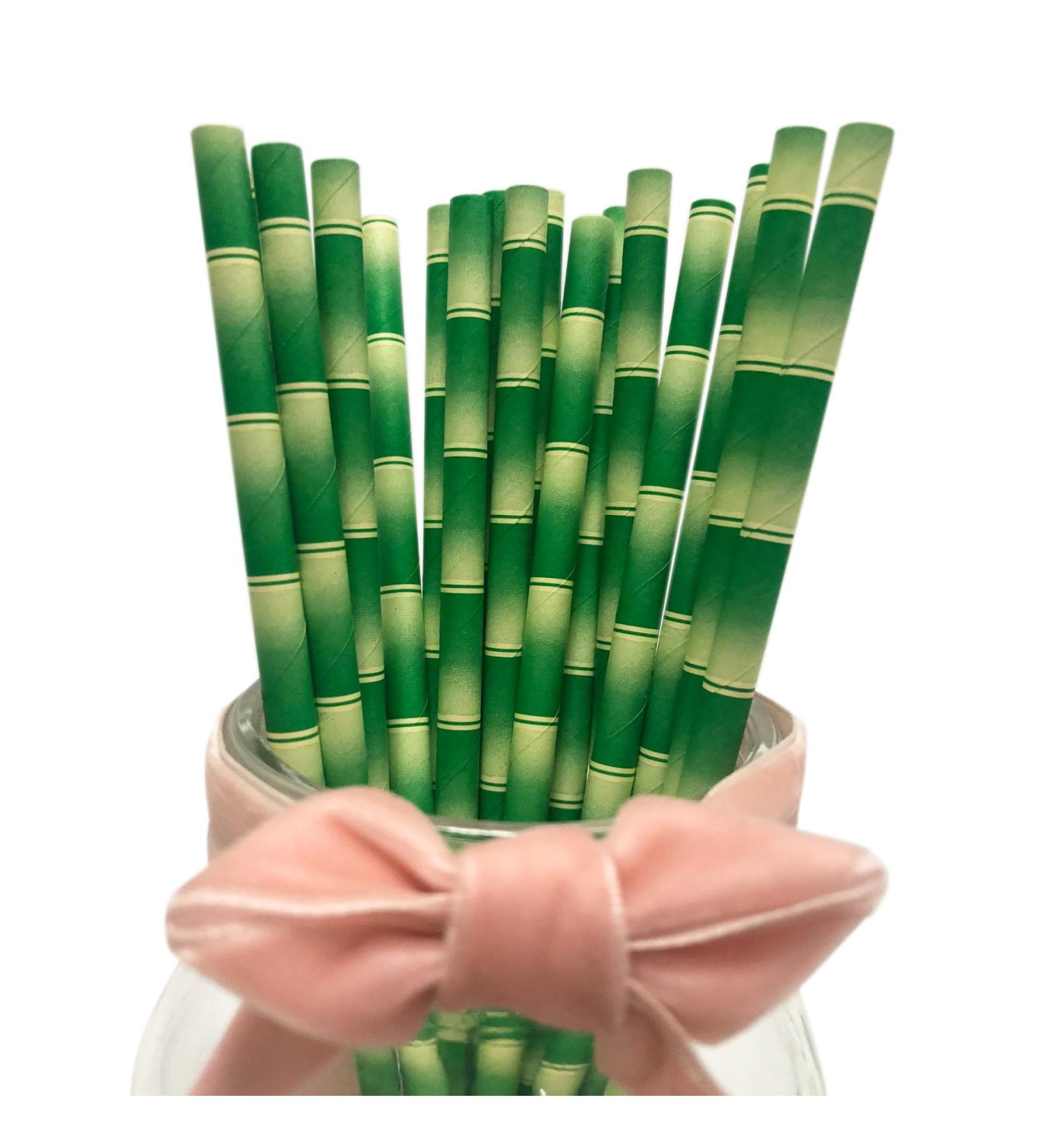 Bamboo Cocktail Paper Straws - Green Bamboo Print - Disposable Biodegradable Non Plastic - 100 Pack 6*197mm - Buy Online on GoSupps.com