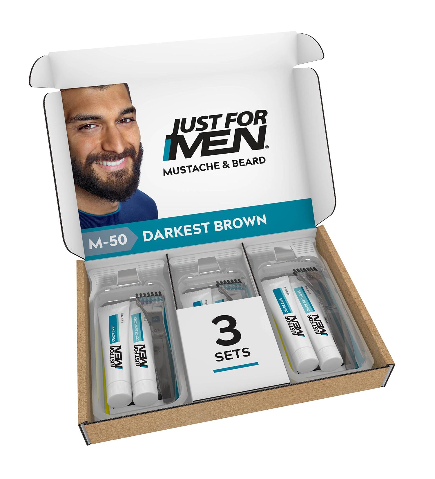 Just For Men Beard Coloring - Darkest Brown M-50 | Biotin, Aloe & Coconut Oil | Pack of 3 - Buy Online on GoSupps.com