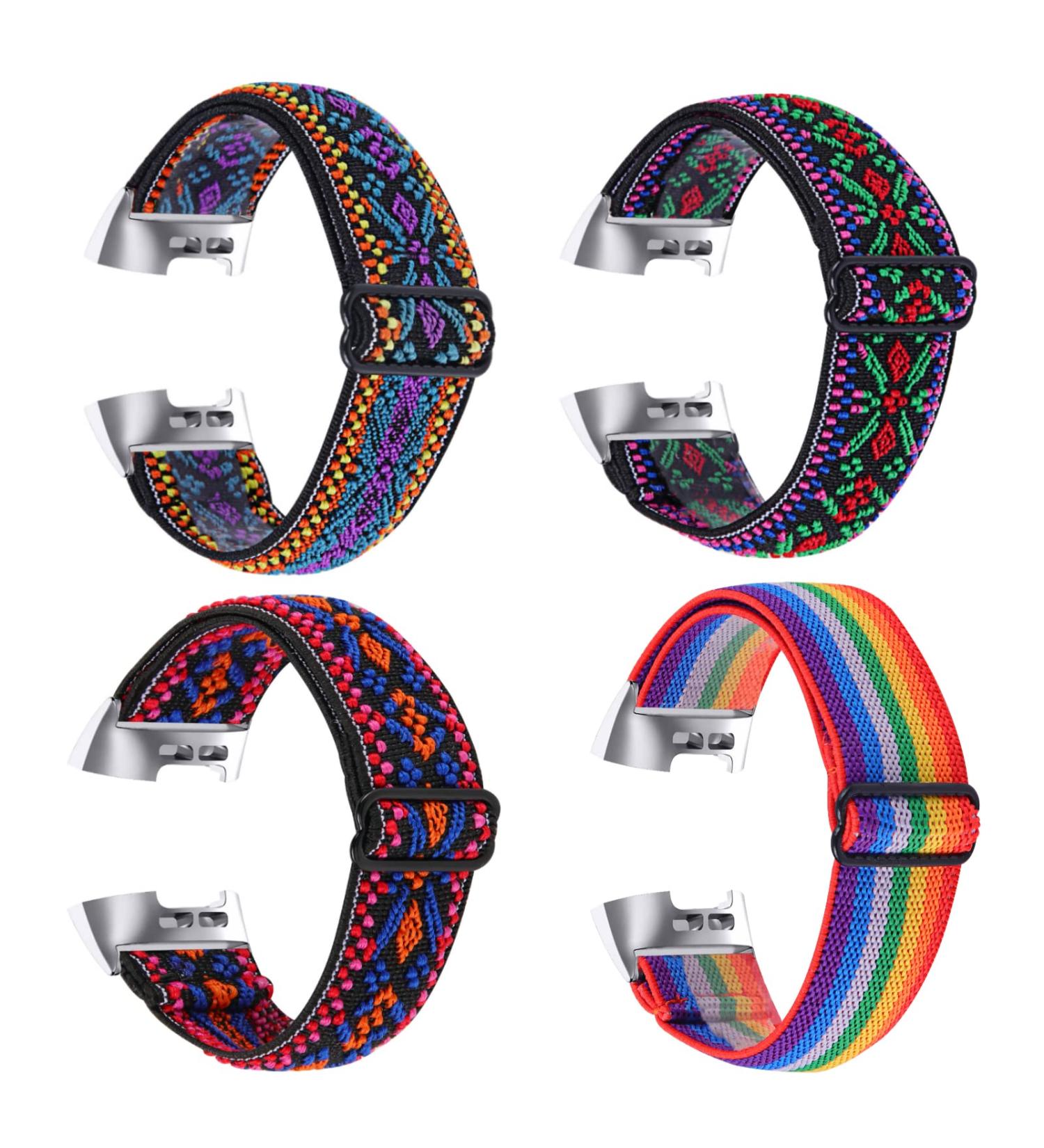 Moran Nylon Elastic Watch Band for Fitbit Charge 4/3/SE - Adjustable Stretchy Loop Strap in Aztec & Rainbow Colors for Women/Men - Buy Online on GoSupps.com