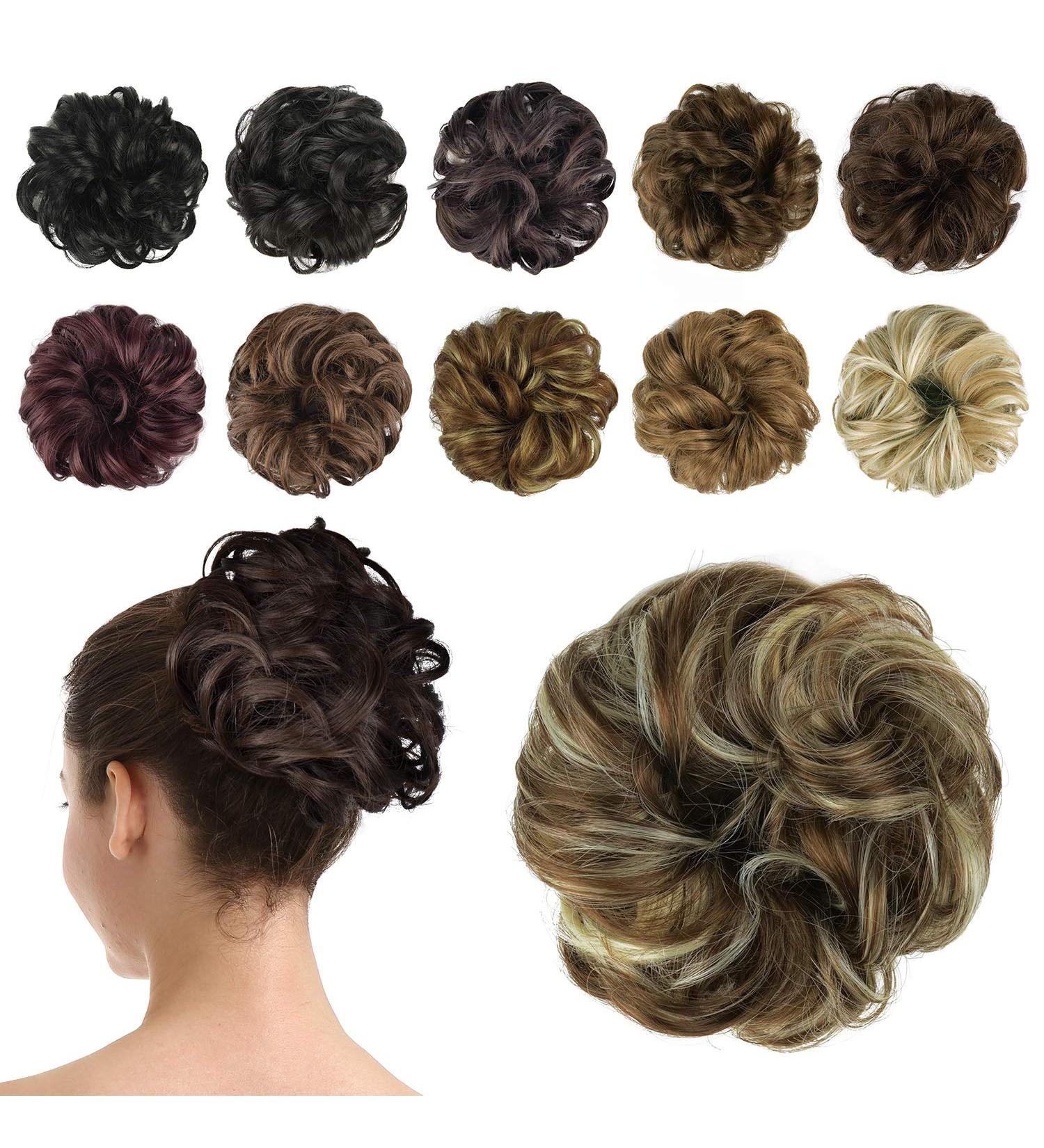 BARSDAR Hair Bun Extensions - Medium Chestnut Brown & Bleach Blonde Mixed - Updo Curly Messy Bun for Women - 10H613# - 1 Count - Buy Online on GoSupps.com